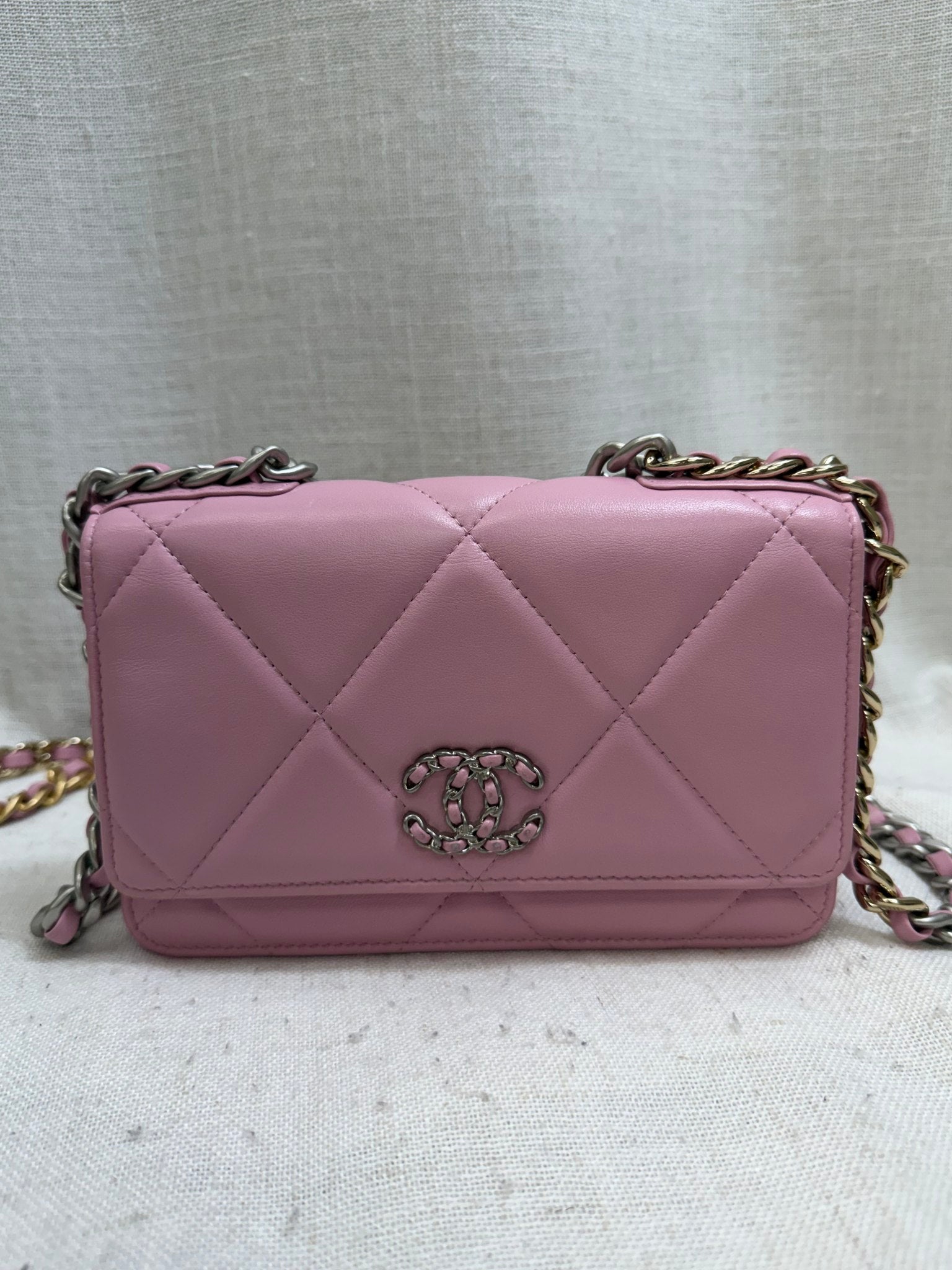 Chanel Pink Lambskin Leather 19 Wallet On A Chain 