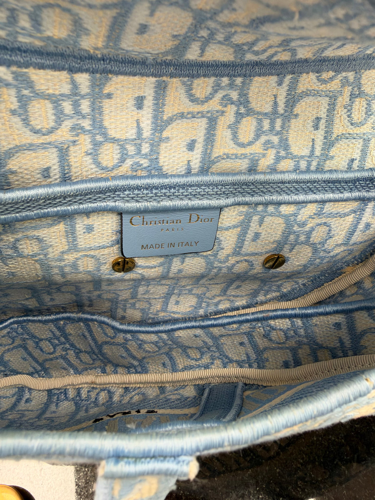 Christian Dior Baby Blue Oblique Embroidered Canvas Medium Saddle Bag