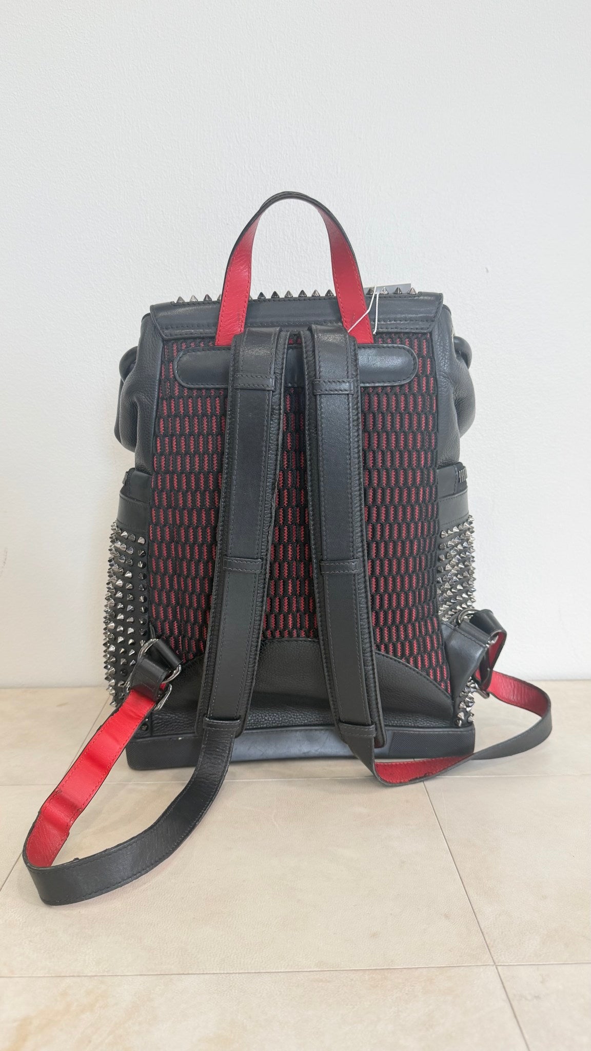 Christian Louboutin Black Leather Explorafunk Spike Backpack 