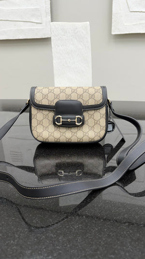Gucci GG Supreme Canvas & Black Leather 1955 Horsebit Crossbody