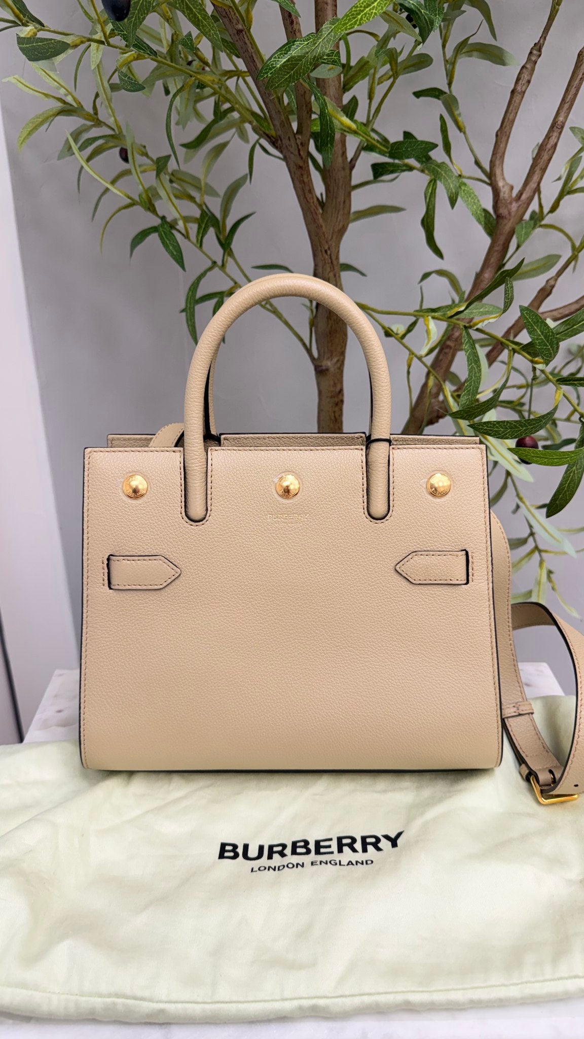 BRAND NEW - Burberry Beige Grained Leather 2Way Handbag 