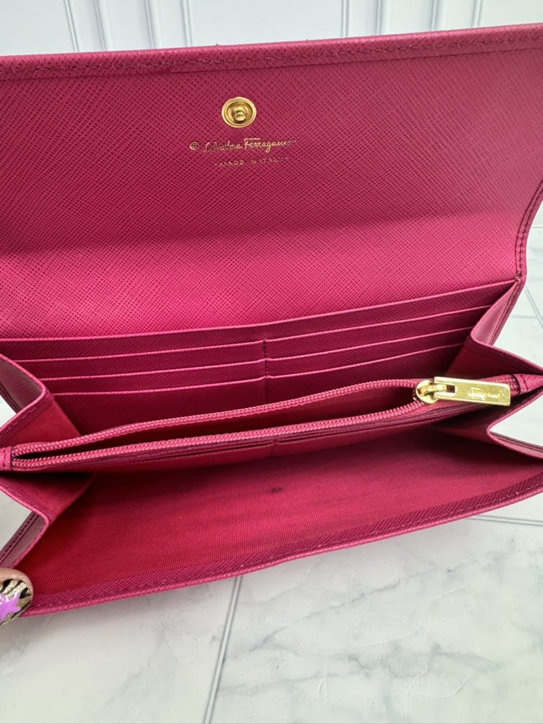 Salvatore Ferragamo Pink Saffiano Leather Long Wallet