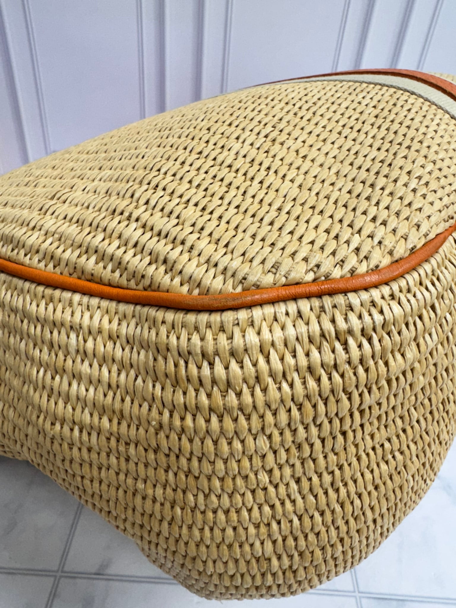 Prada Orange Leather And Raffia Large Shoulder Bag