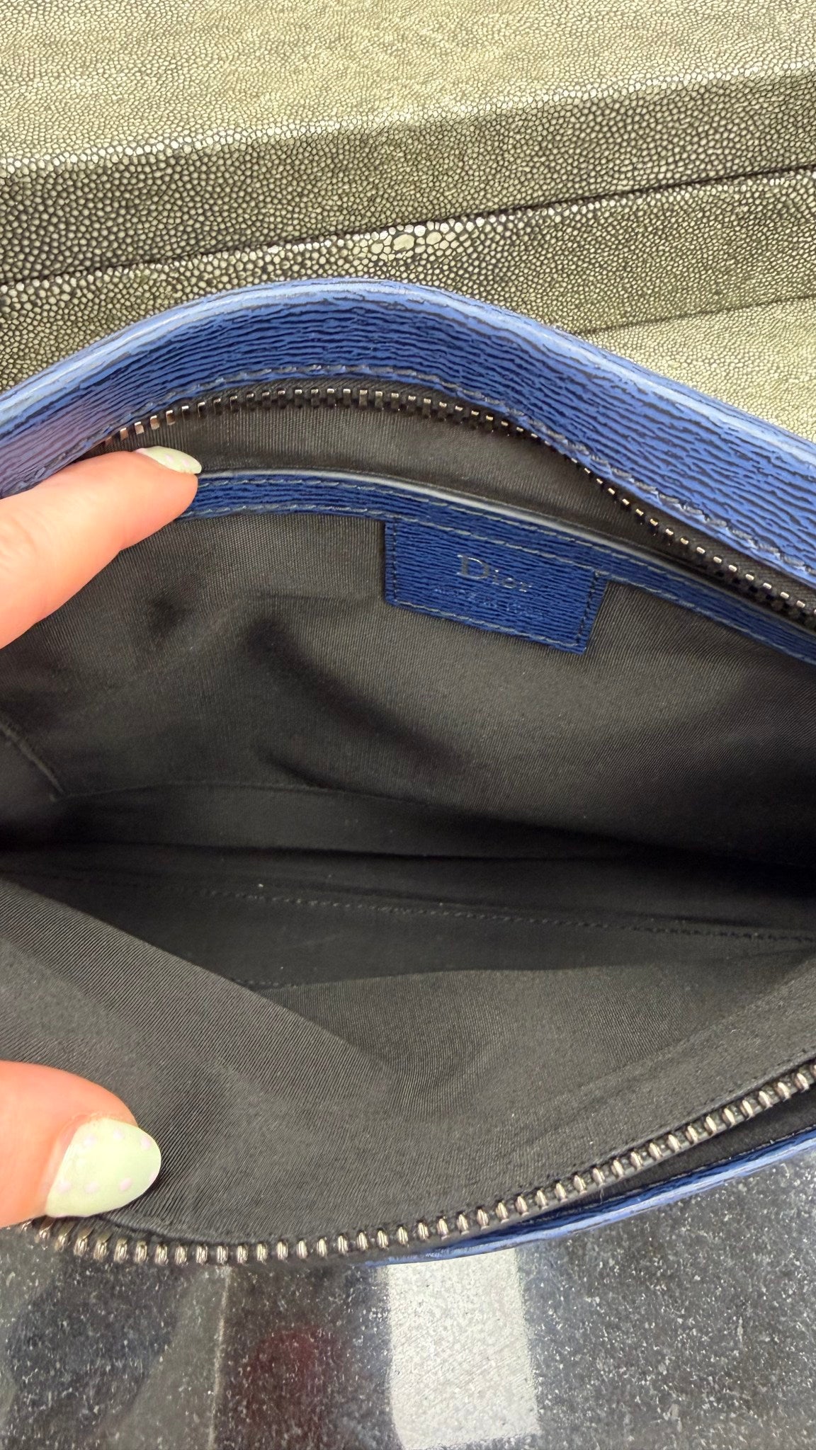 Christian Dior Navy Blue Leather Clutch Bag