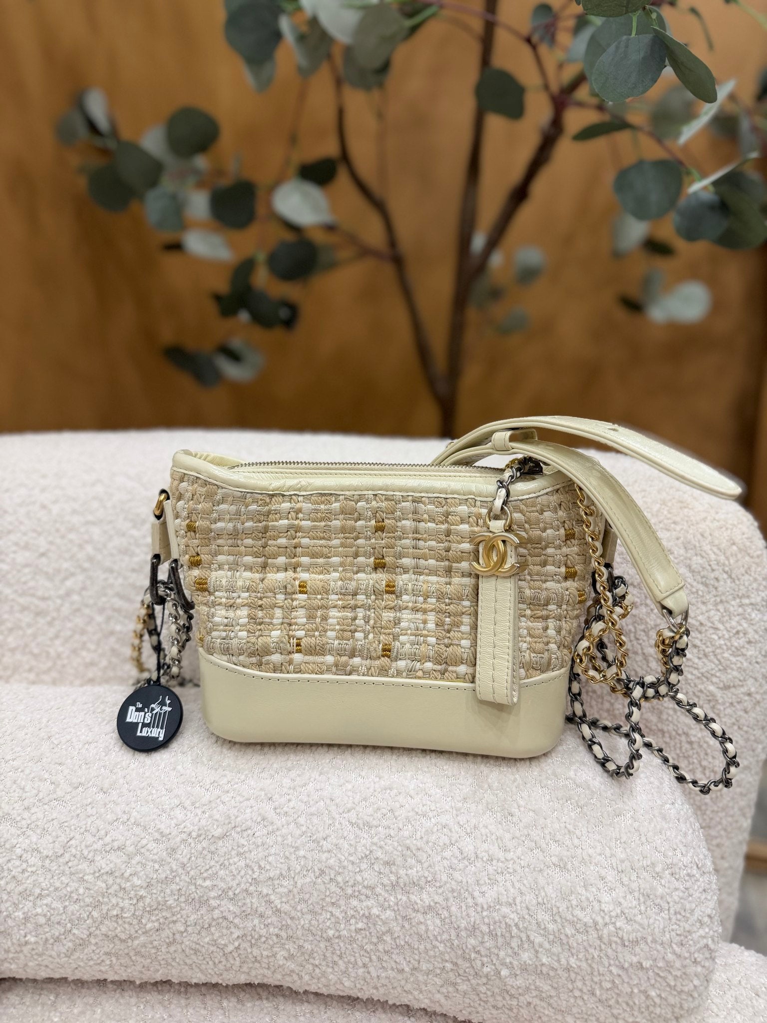 Chanel Beige Tweed Small Gabrielle Hobo Bag
