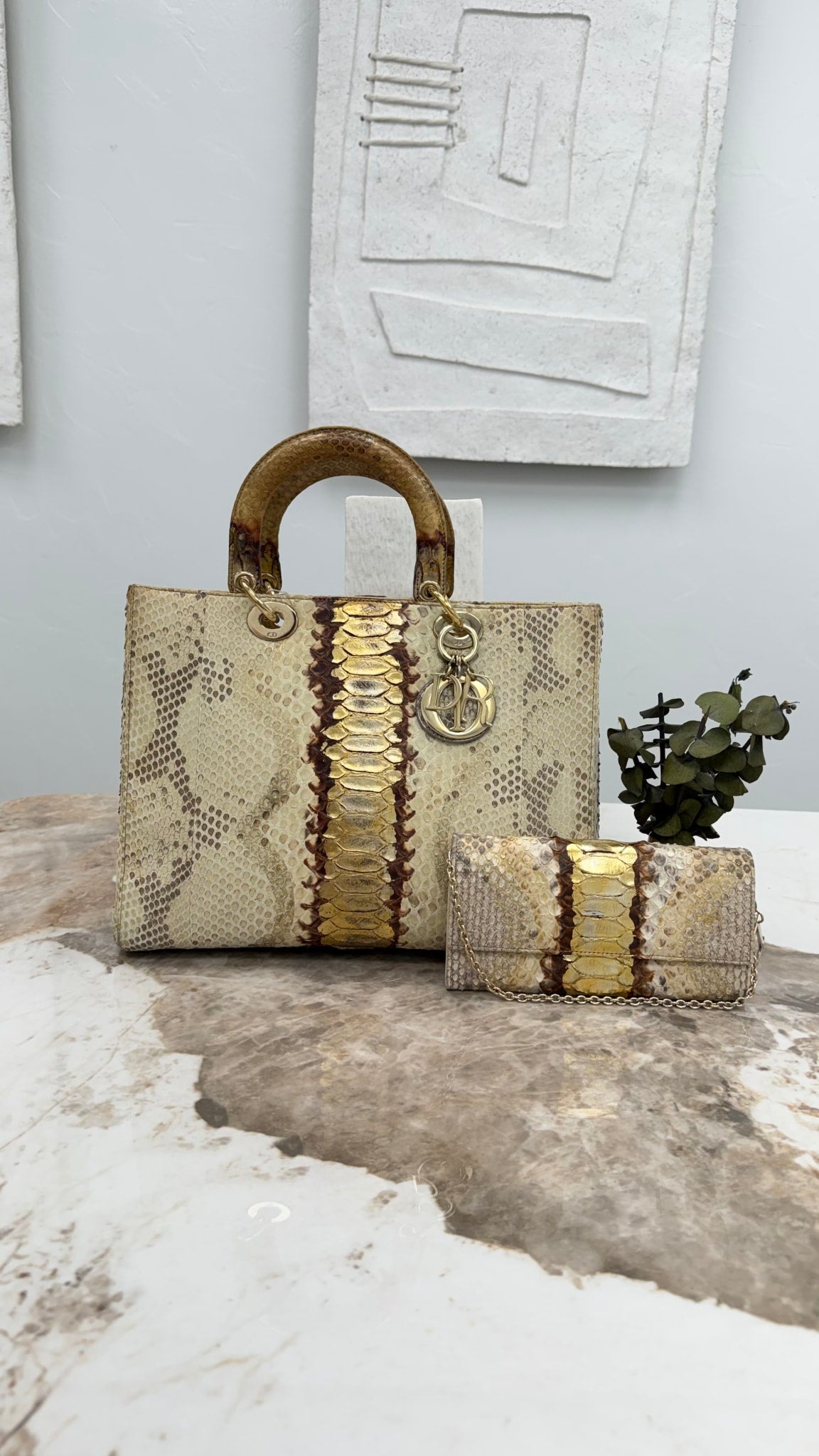 Christian Dior Metallic Python Large Lady Dior & Wallet 