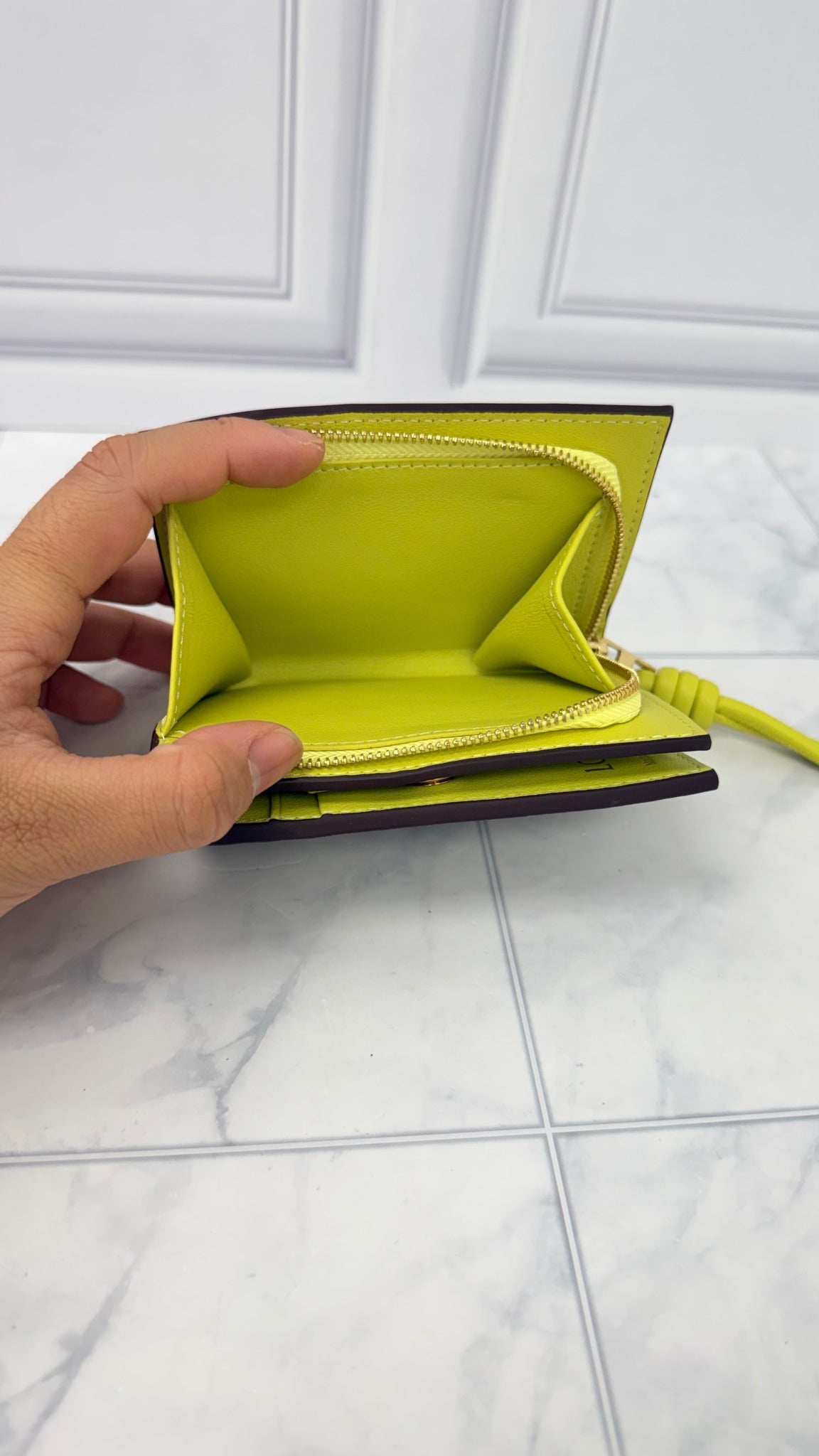 BRAND NEW - Loewe Plum And Green Leather Knot Compact Wallet 