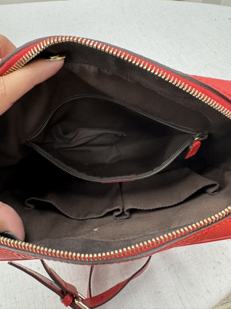 Gucci Red Leather Diamante Messeger Crossbody Bag