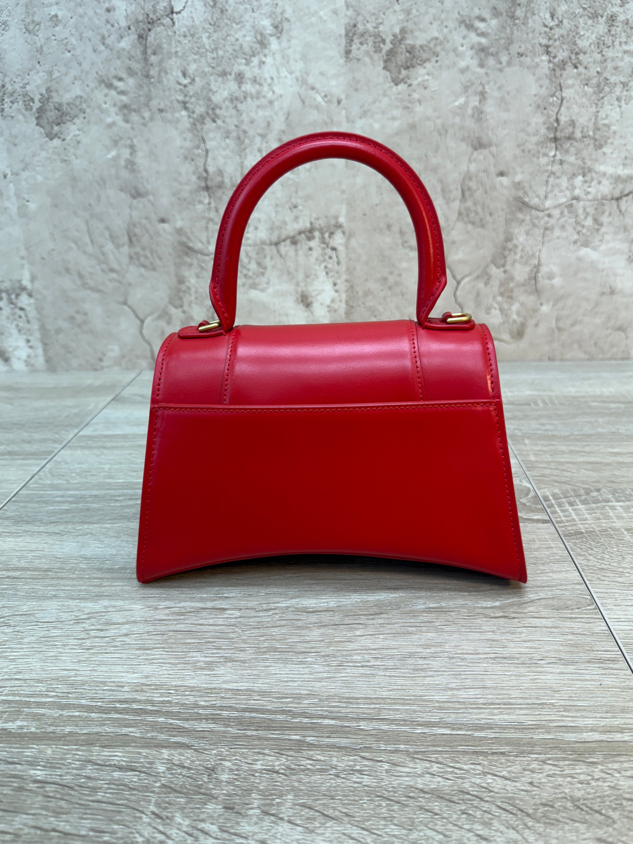 Balenciaga Red Calfskin Small Hourglass Top Handle Bag