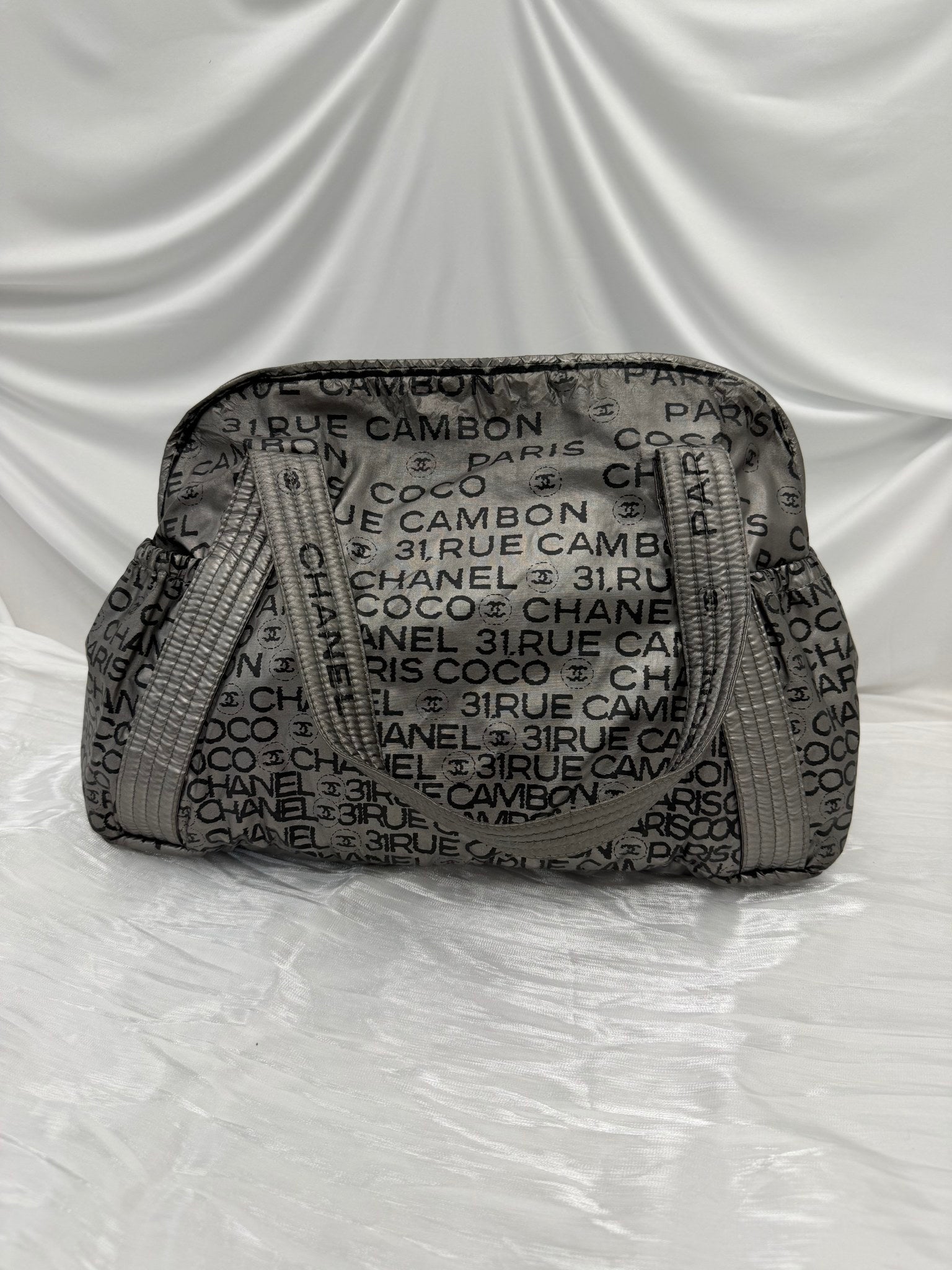 Chanel Silver Rue Cambon Paris Logo Bowler Bag