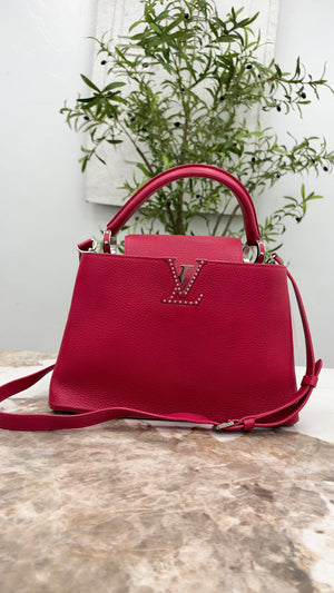 Louis Vuitton Raspberry Taurillon Leather Capucines MM Handbag