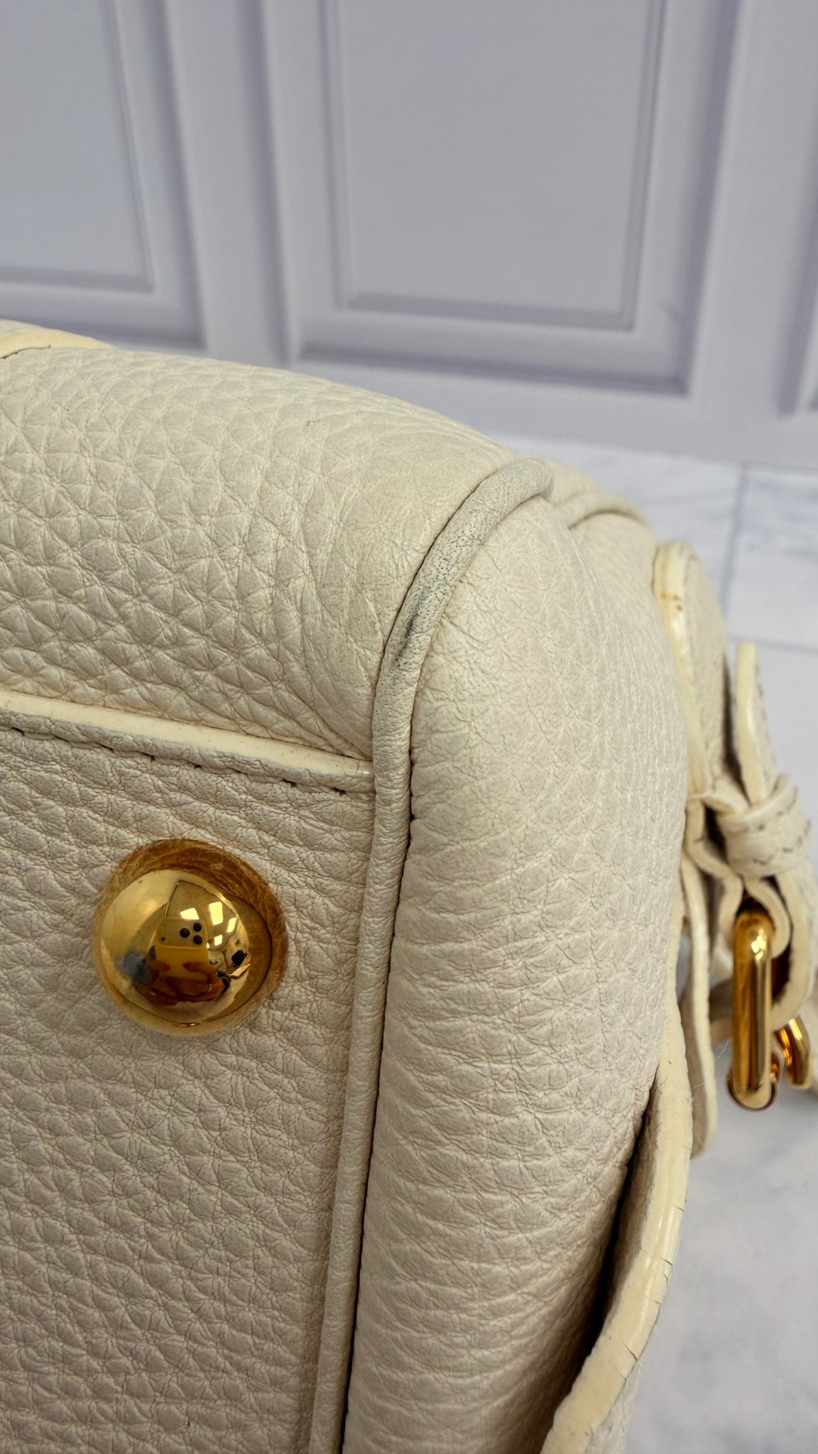 Burberry White Grained Leather Small Barrel Bag 
