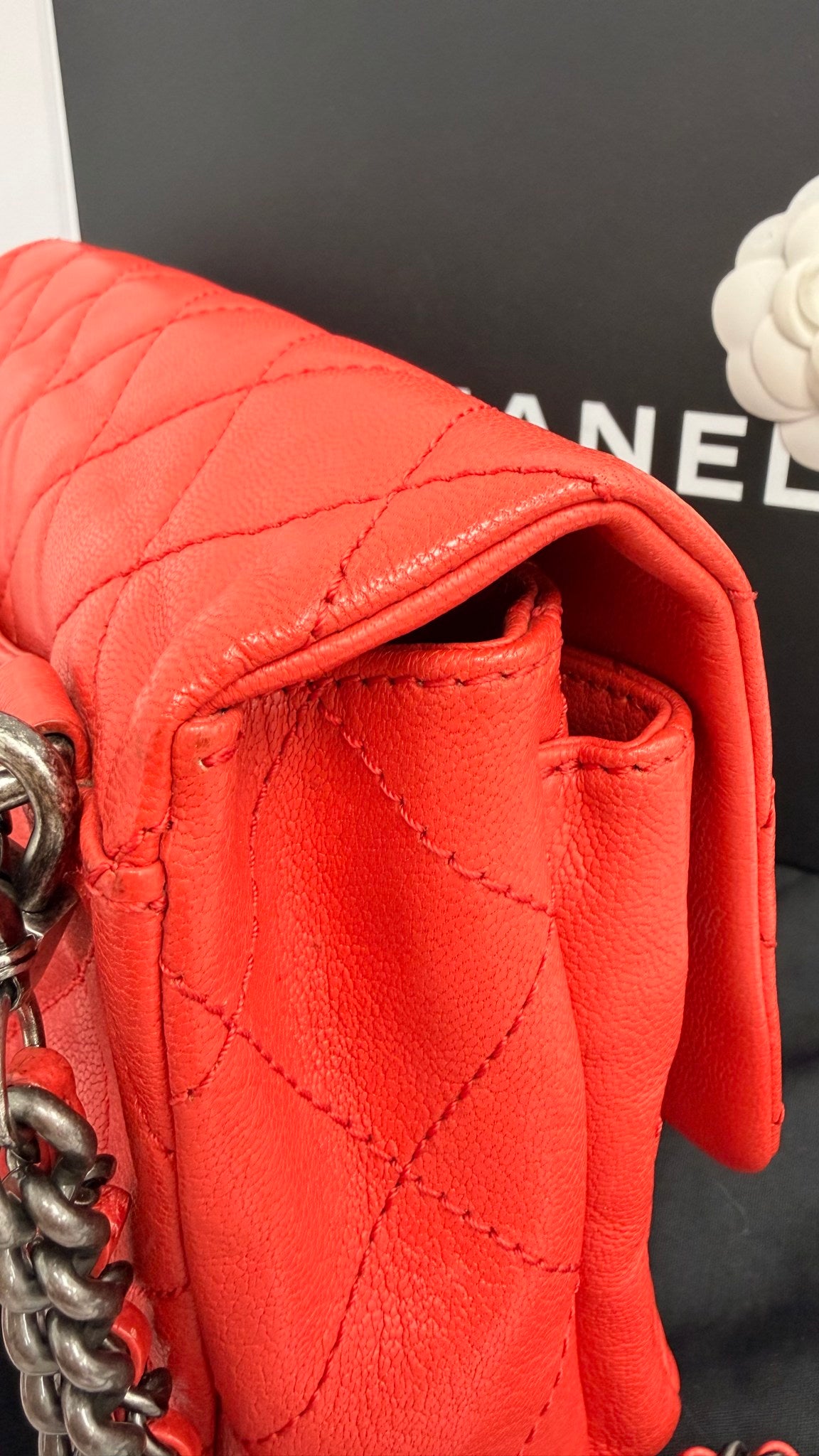Chanel Red Quilted Goatskin Small Double Carry Waist Chain Flap Bag
