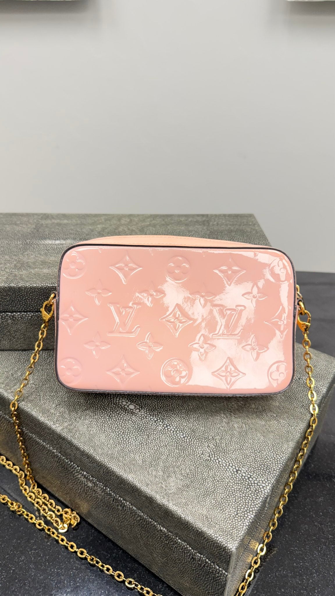 Louis Vuitton Rose Ballerine Monogram Vernis Leather Camera Pouch 