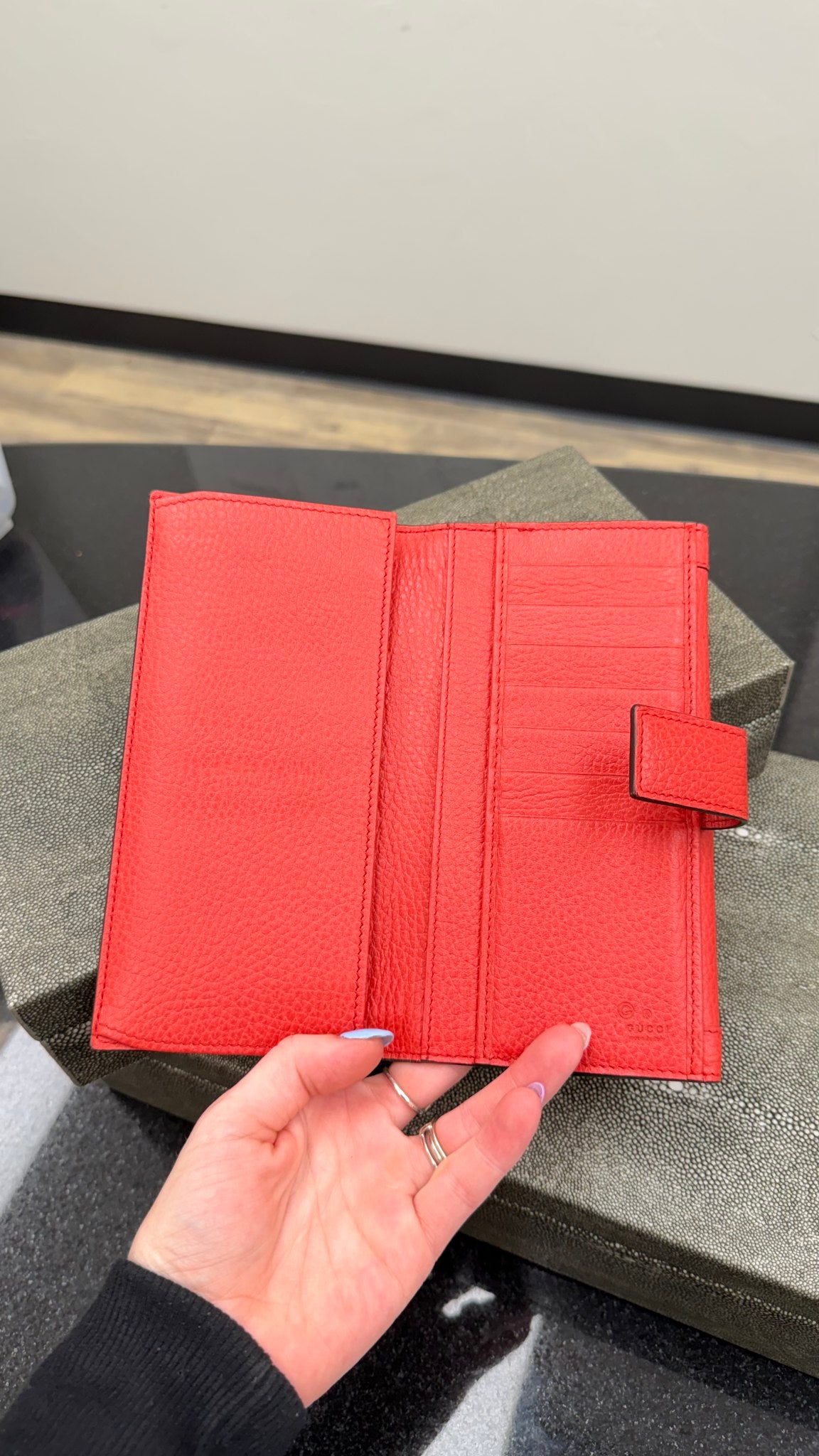 Gucci Red Grained Leather Long Wallet