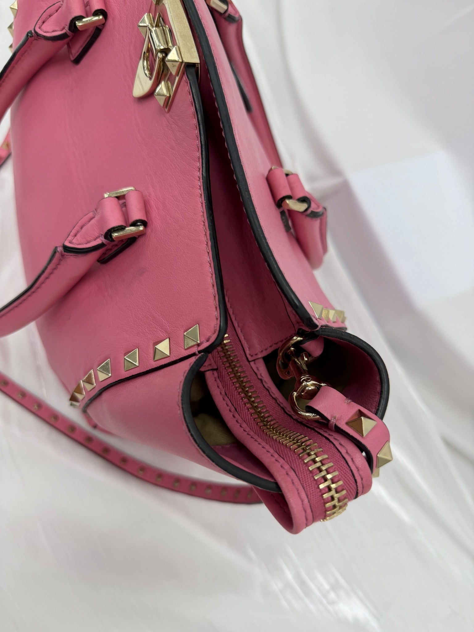 Valentino Pink Leather Rockstud 2Way Handbag