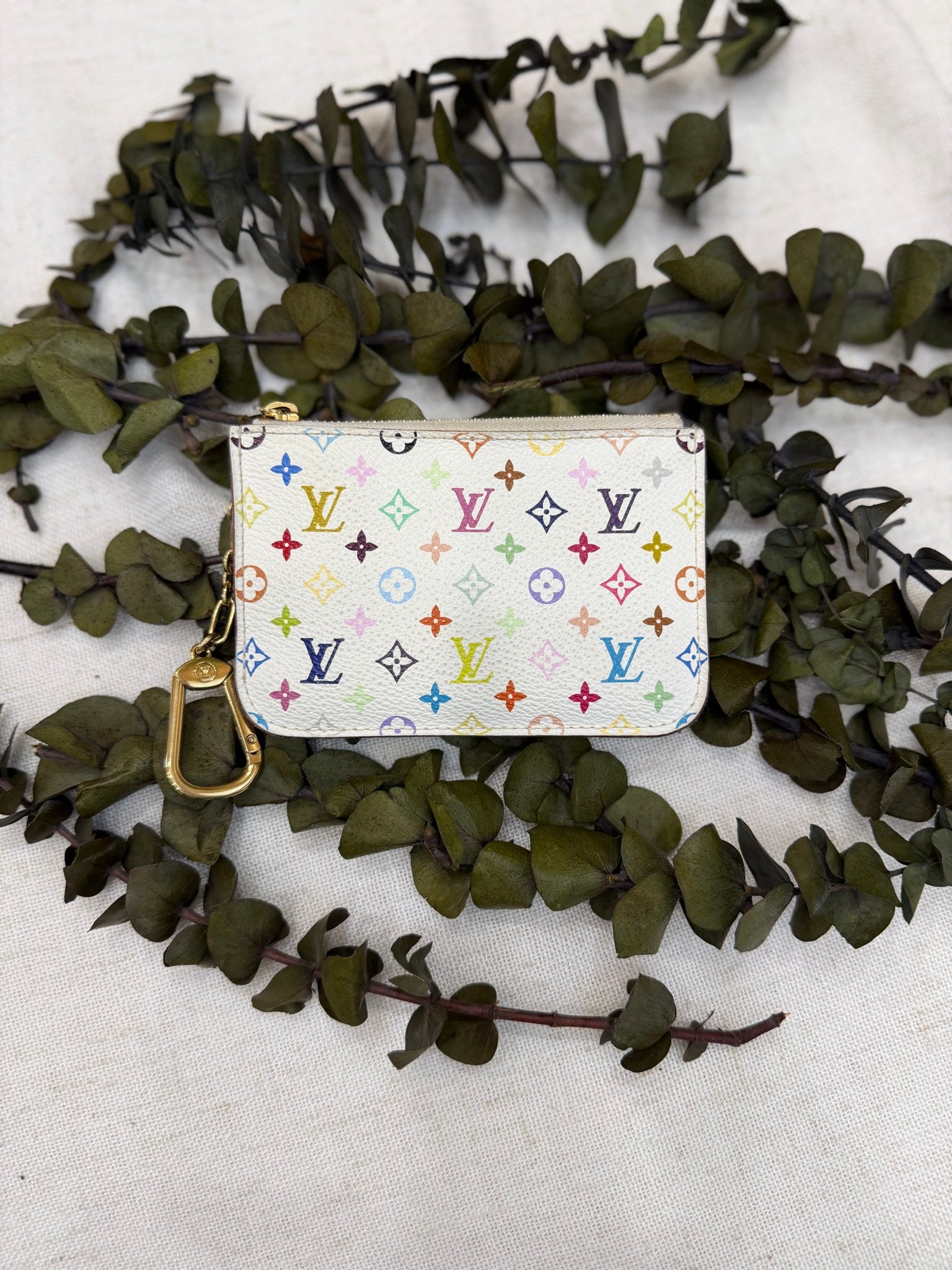 Louis Vuitton White Multicolor Pochette Cles Coin Pouch