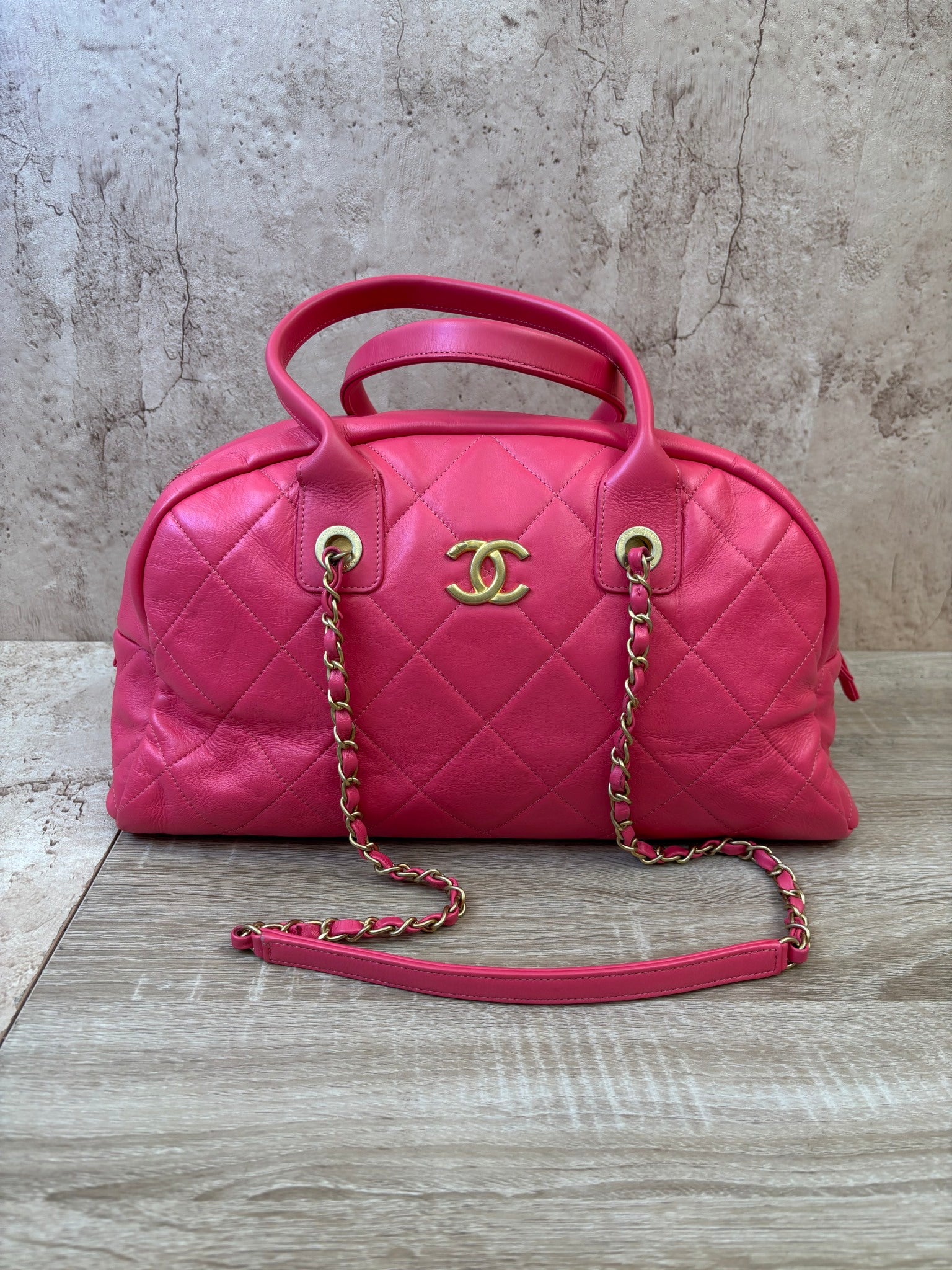 Chanel Hot Pink Calfskin Bowling Bag