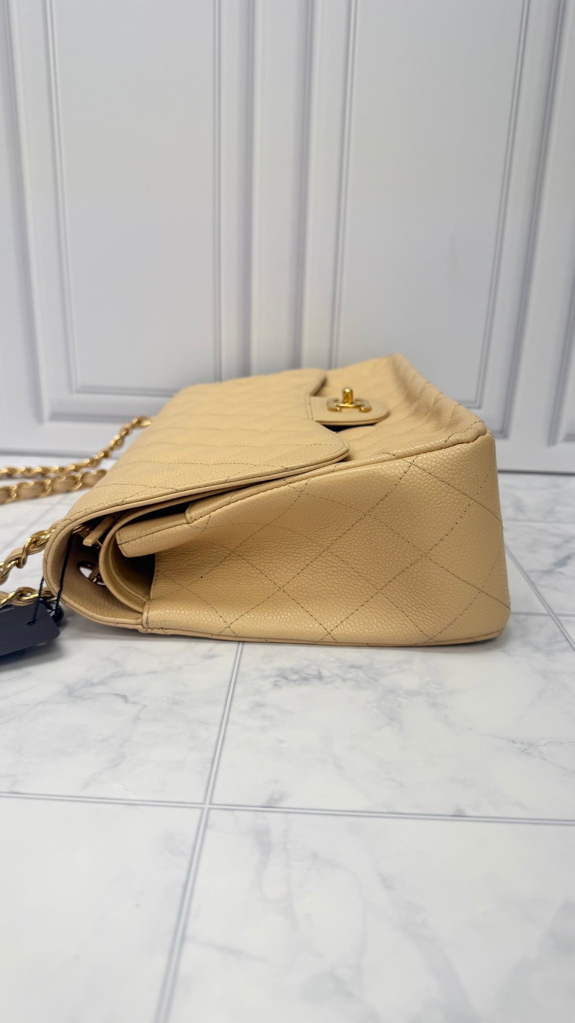Chanel Beige Caviar Leather Large Double Flap Bag 