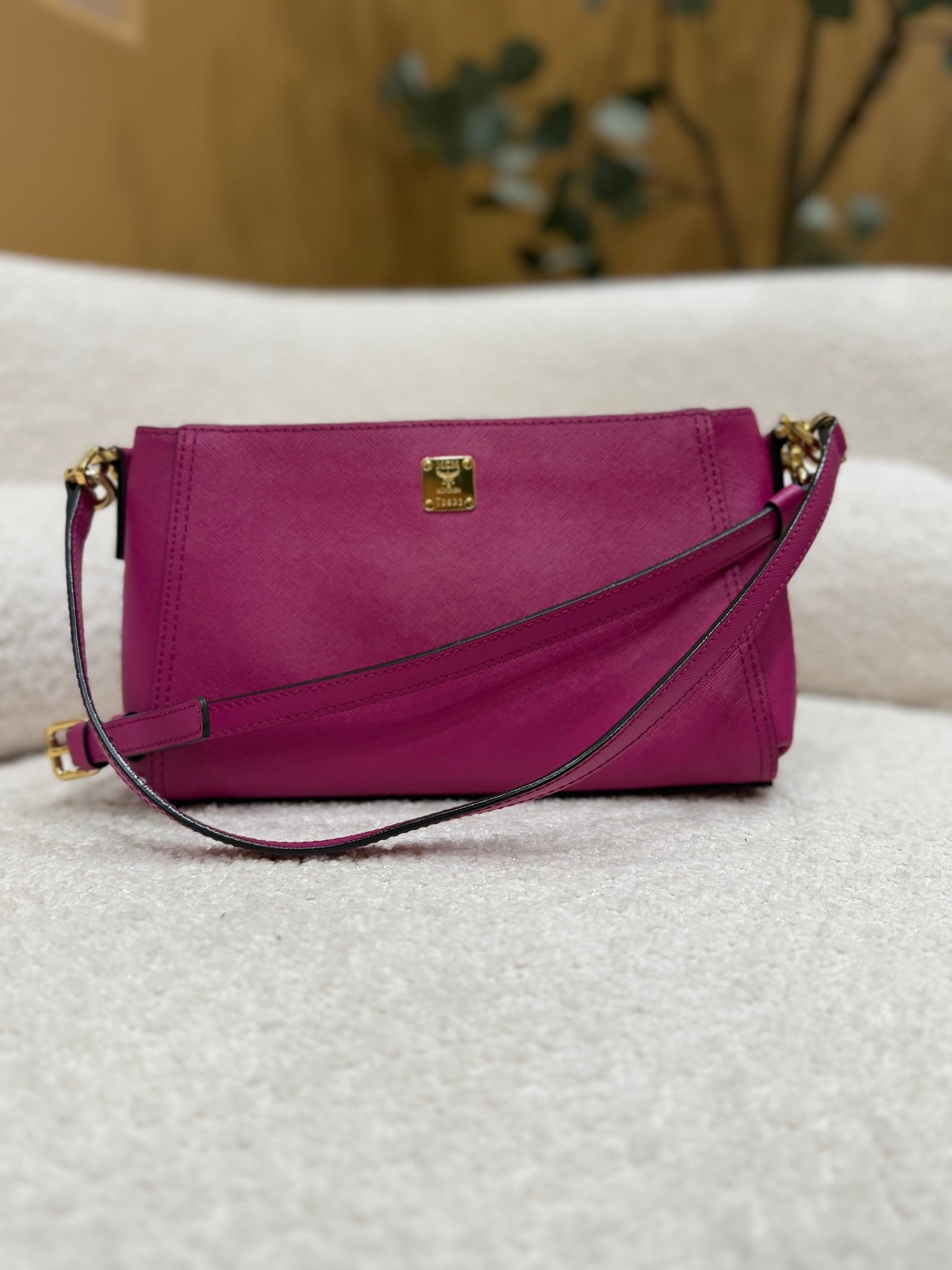 MCM Pink Saffiano Leather Two Way Crossbody Bag