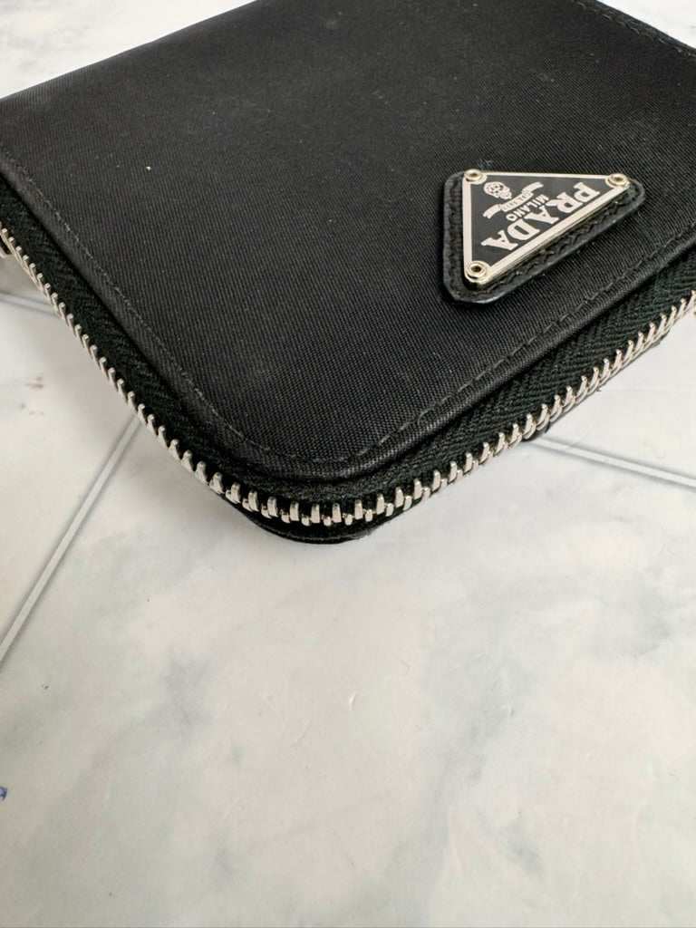 Prada Black Nylon Compact Zippy Wallet