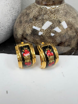 Hermes Gold Tone Berries Enamel Earrings