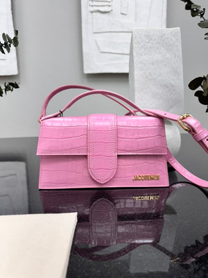 BRAND NEW - Jacquemus Pink Croc Embossed Le Grand Bambino Handbag