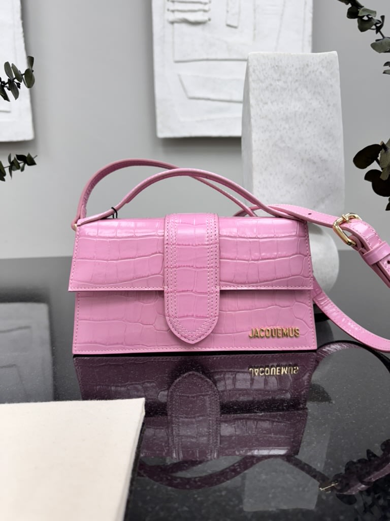 BRAND NEW - Jacquemus Pink Croc Embossed Le Grand Bambino Handbag