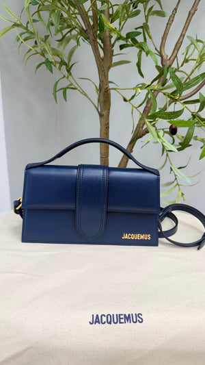 BRAND NEW - Jacquemus Navy Blue Leather Le Grand Bambino Handbag 2Way Handbag