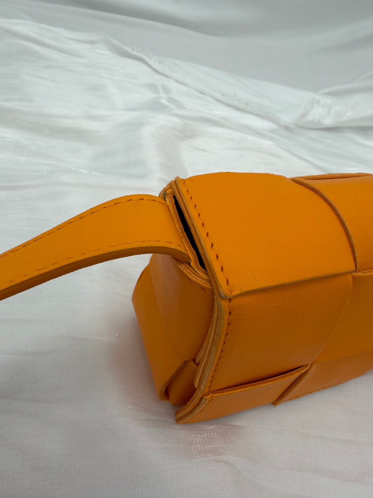 Bottega Veneta Orange Leather Mini Cassette