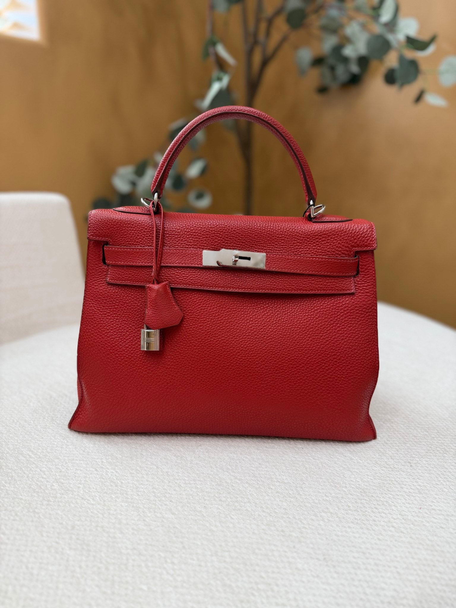 Hermes Rouge Vif Red Togo Leather Kelly Sellier 32