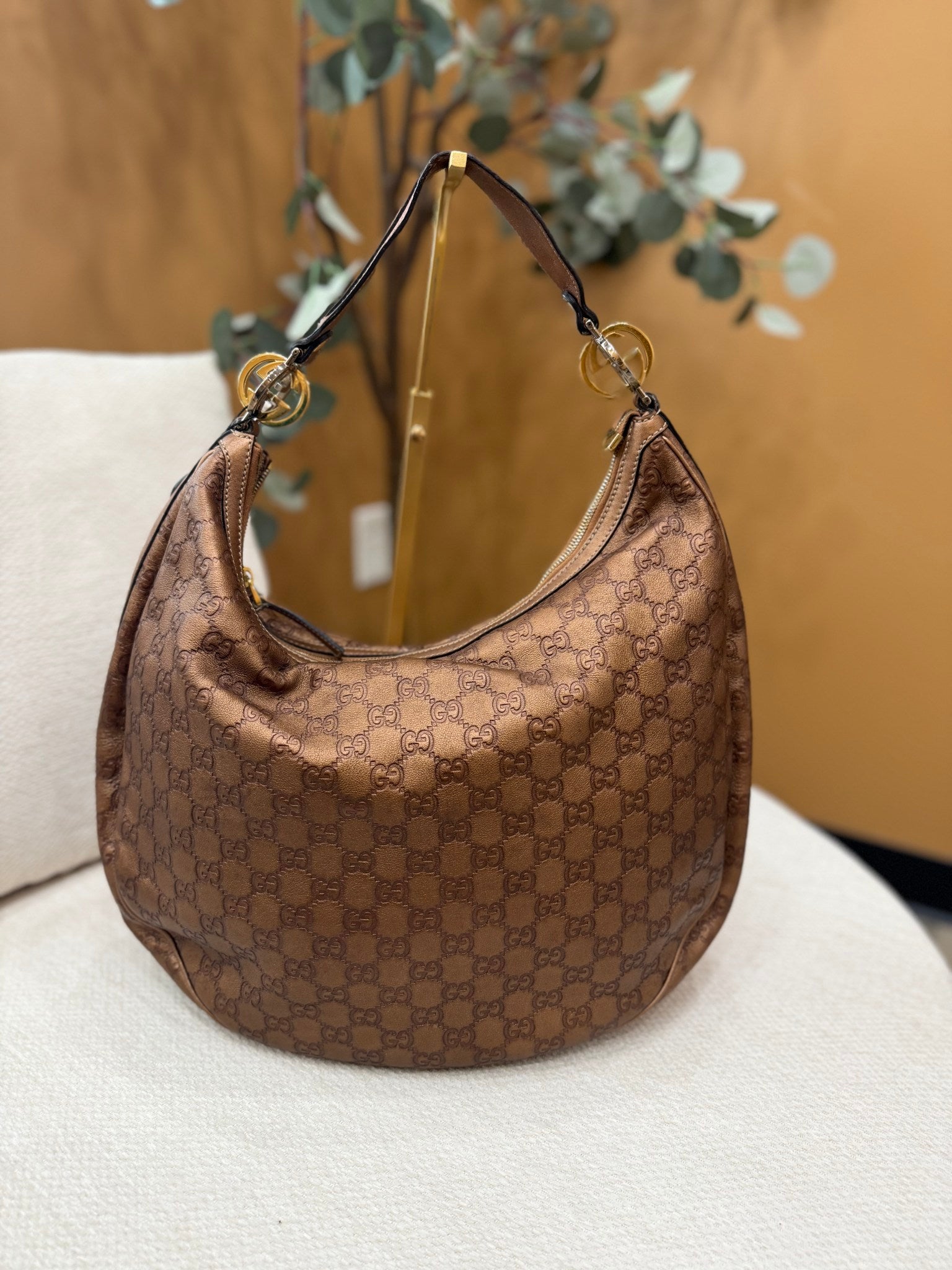 Gucci Bronze Leather Guccissima Sukey Hobo Bag