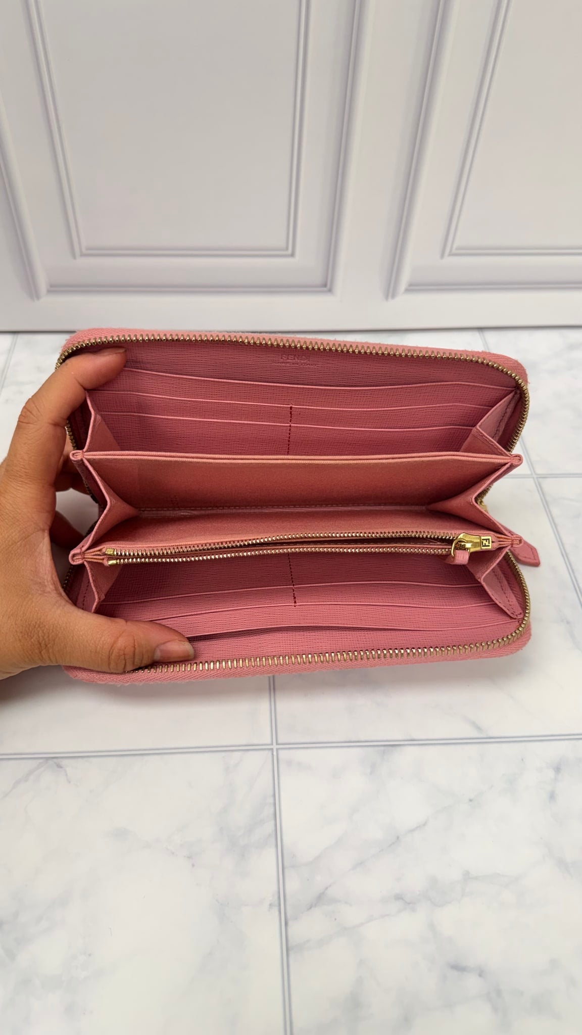 Fendi Pink Leather Zippy Wallet