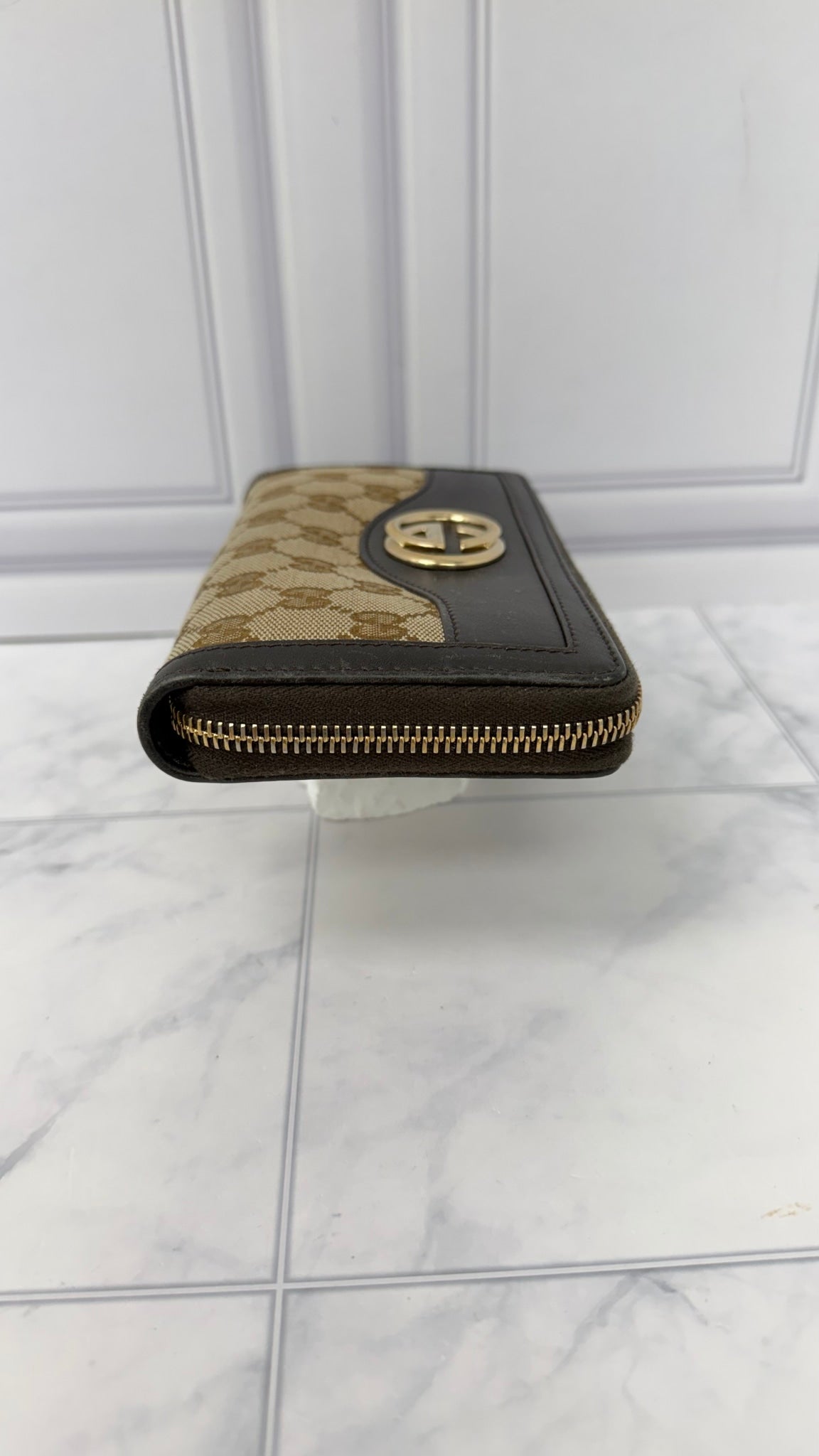Gucci Brown GG Canvas Interlocking G Zippy Wallet 
