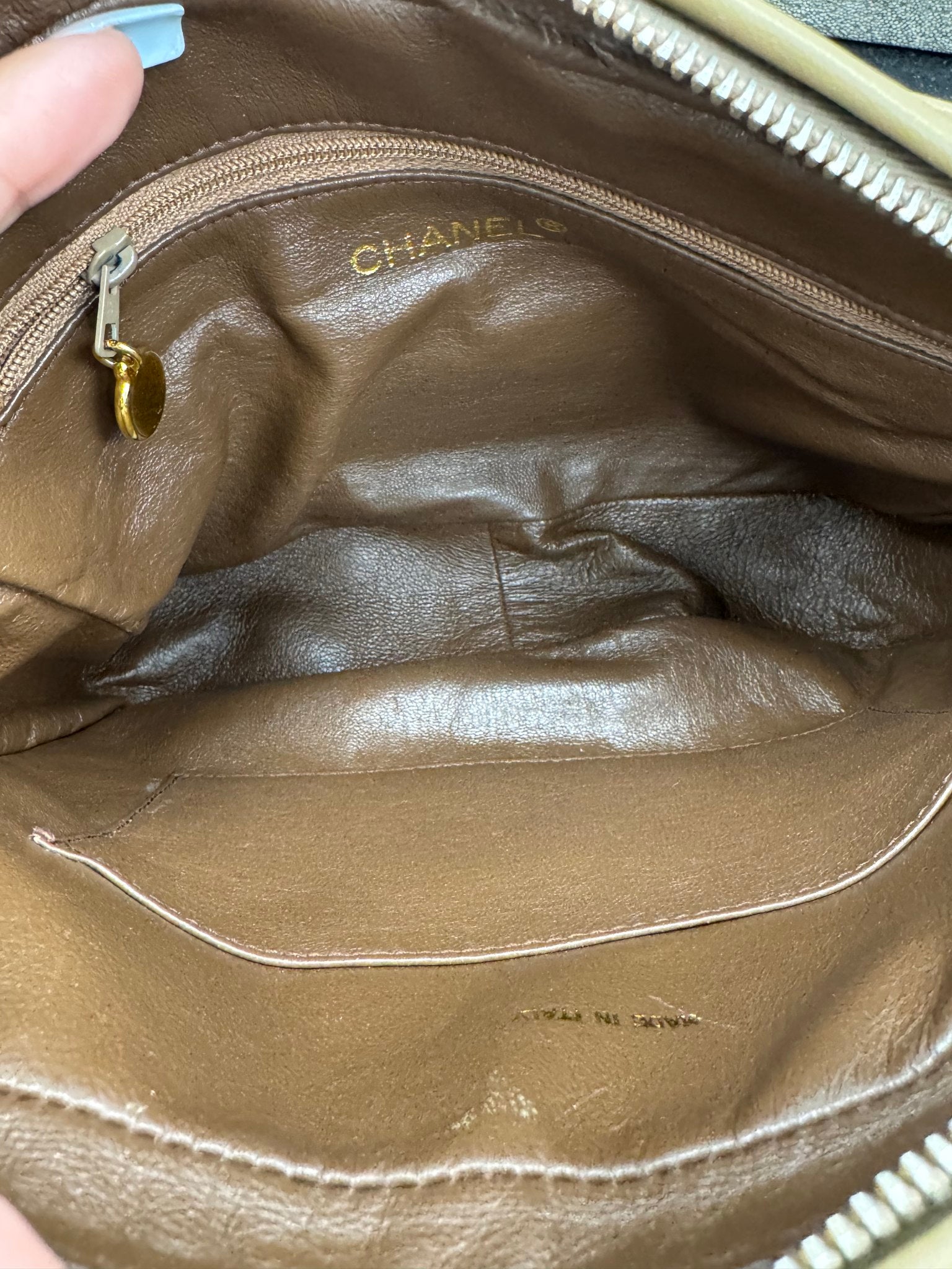 Chanel Khaki Quilted Lambskin Medium Flap Camera Bag 