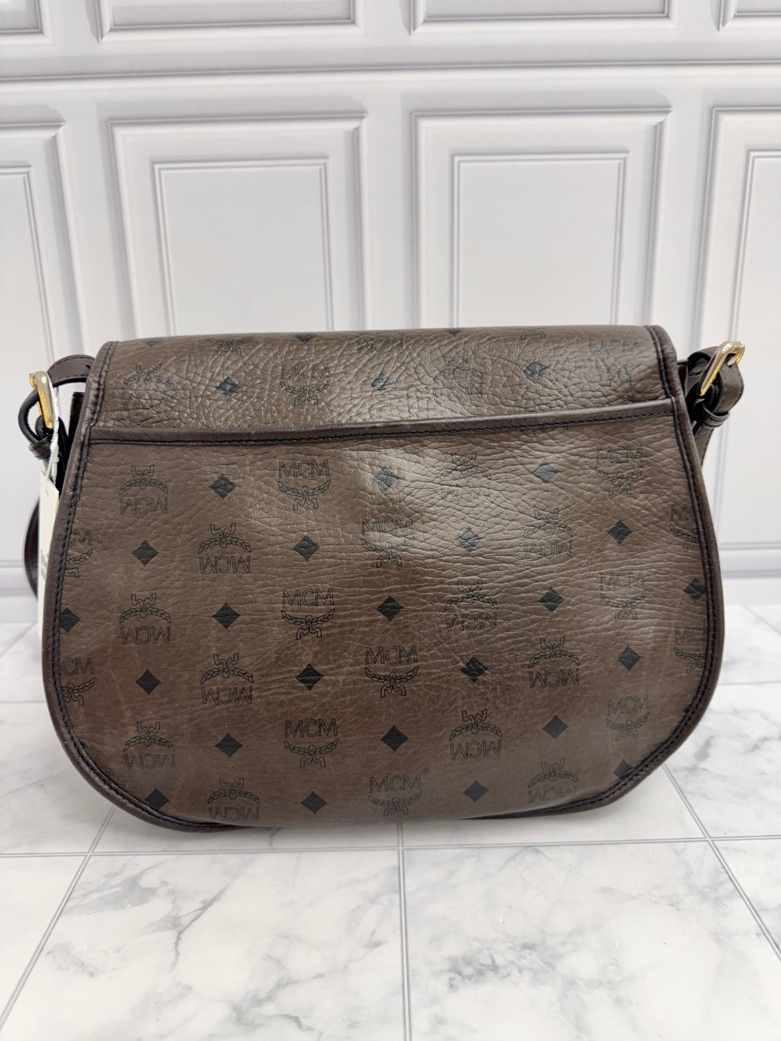 MCM Brown Viseots Monogram Leather Crossbody Bag