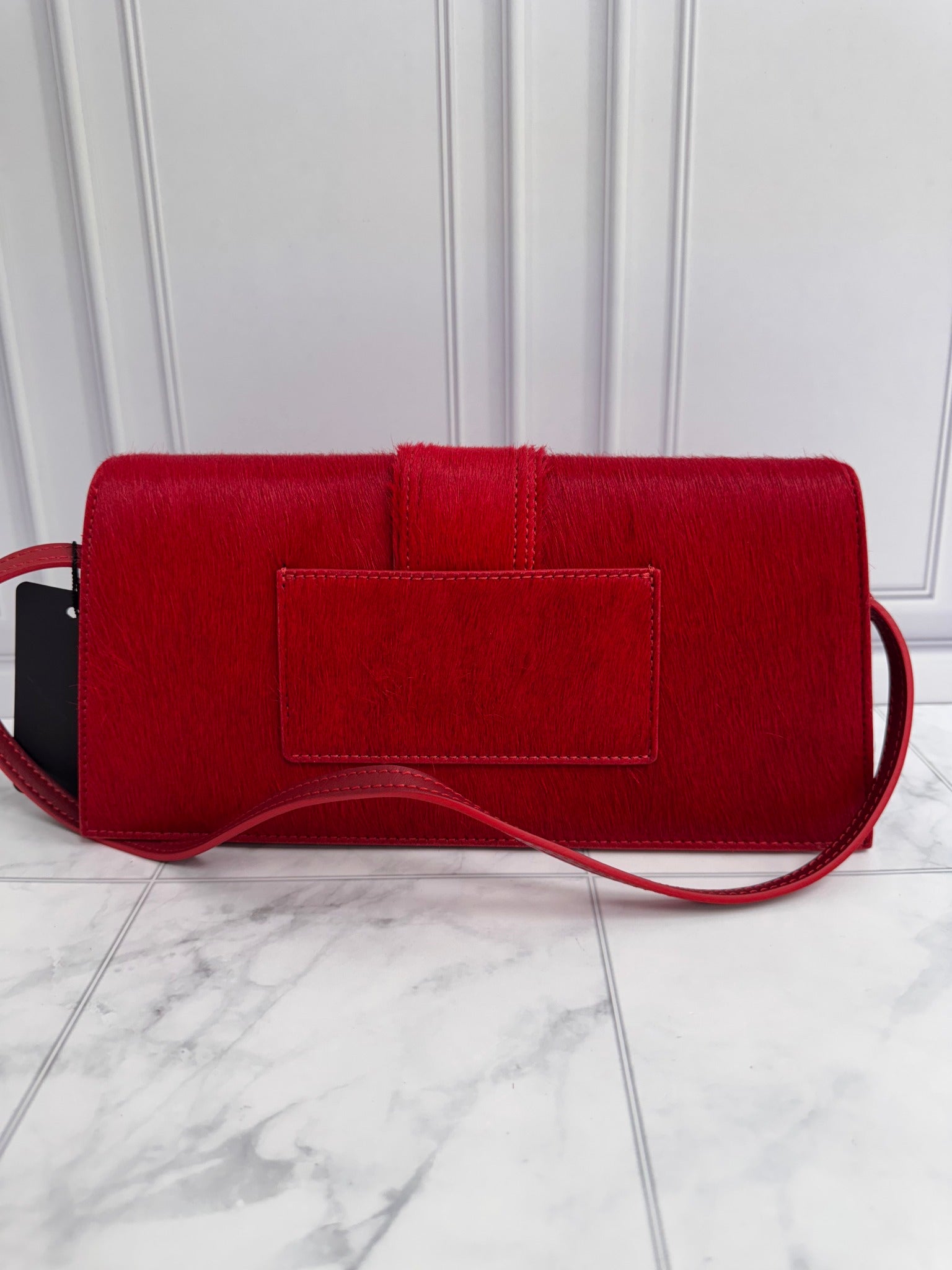 BRAND NEW Jacquemus Red Pony Hair Le Bambino Long Bag