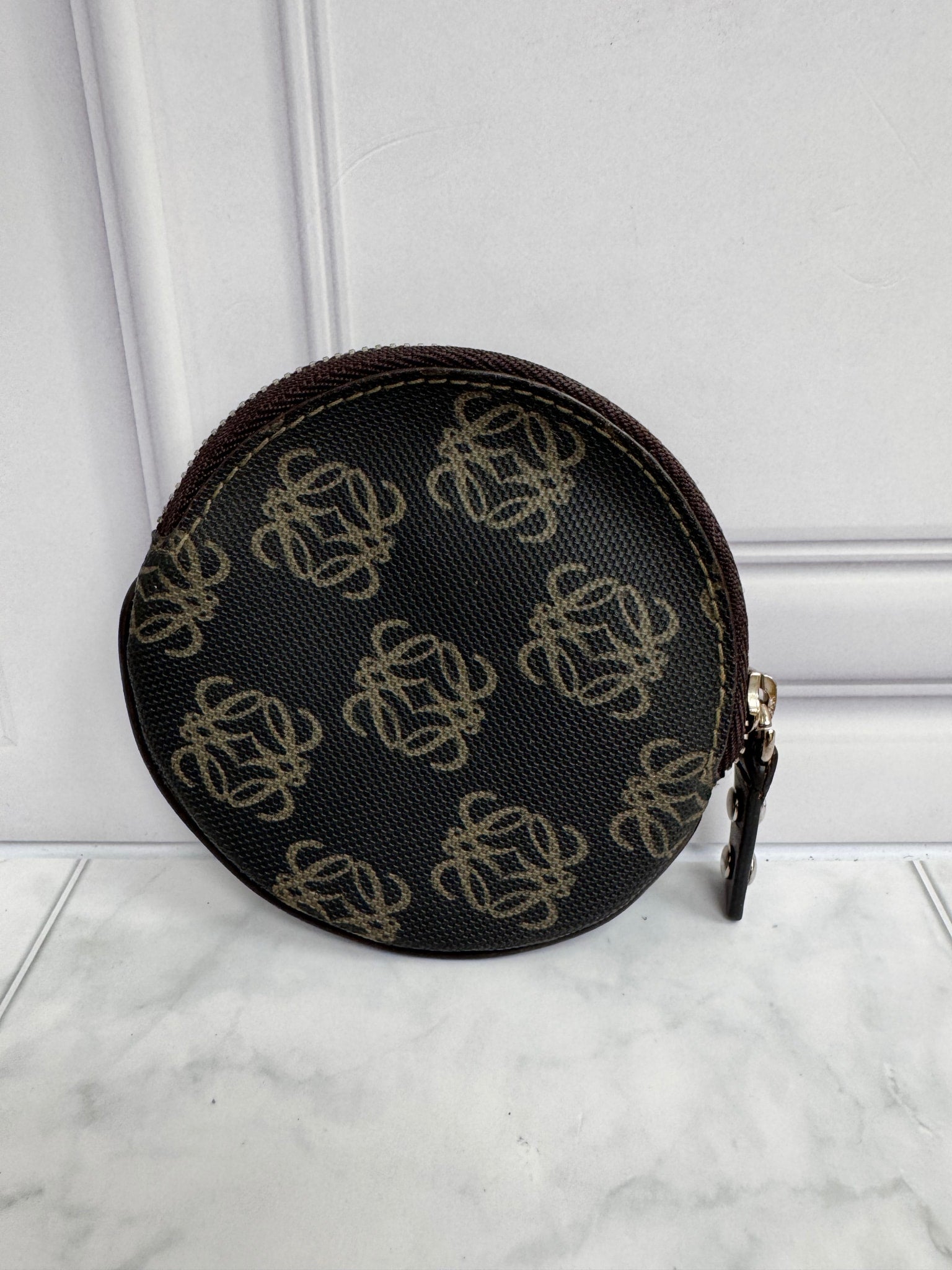 Loewe Brown Anagram Coated Canvas Round Coin Purse