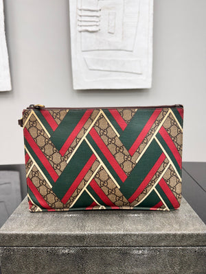Gucci GG Supreme Red And Green Chevron Clutch