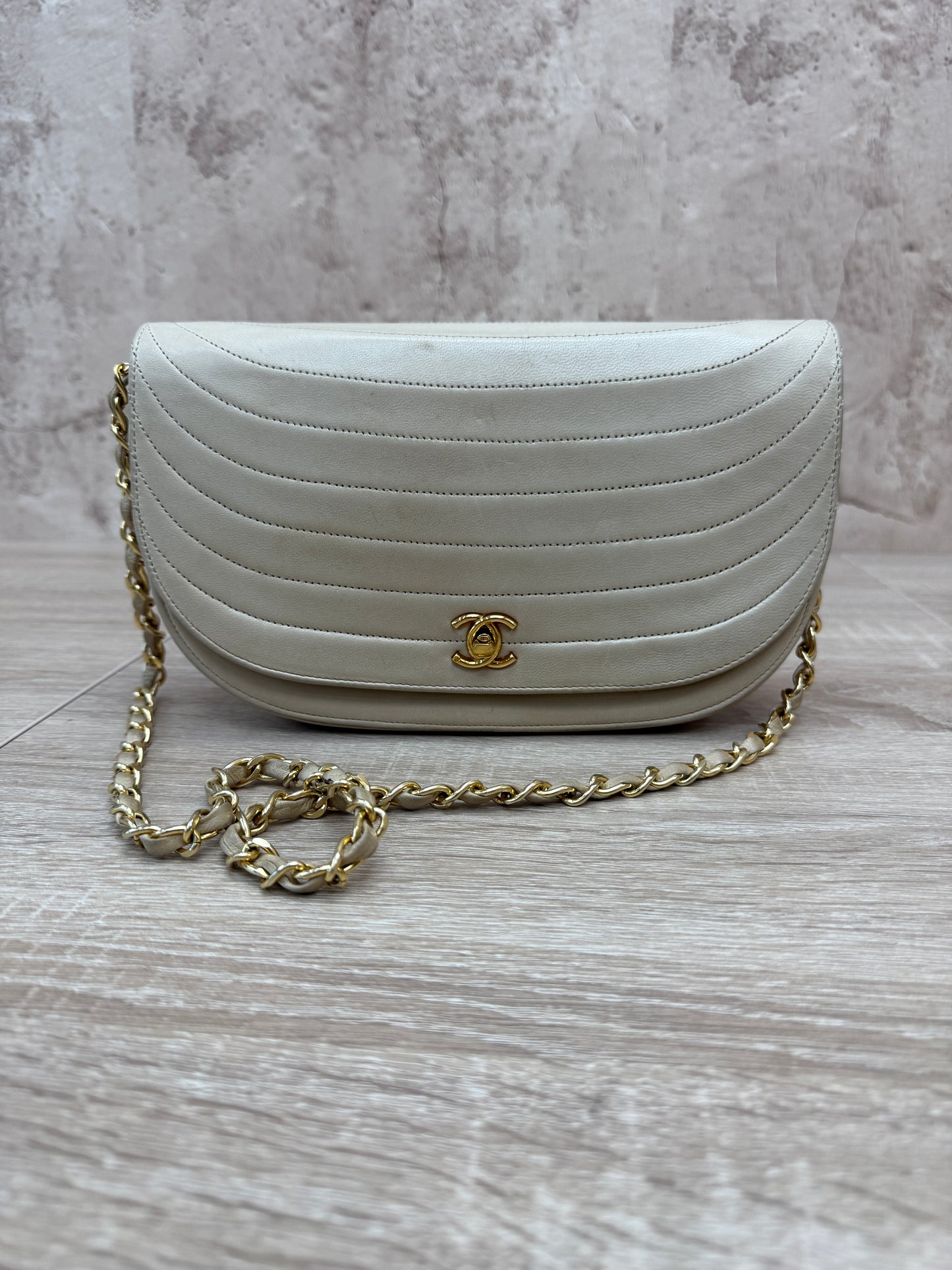Chanel Vintage Beige Lambskin Half Moon Bag