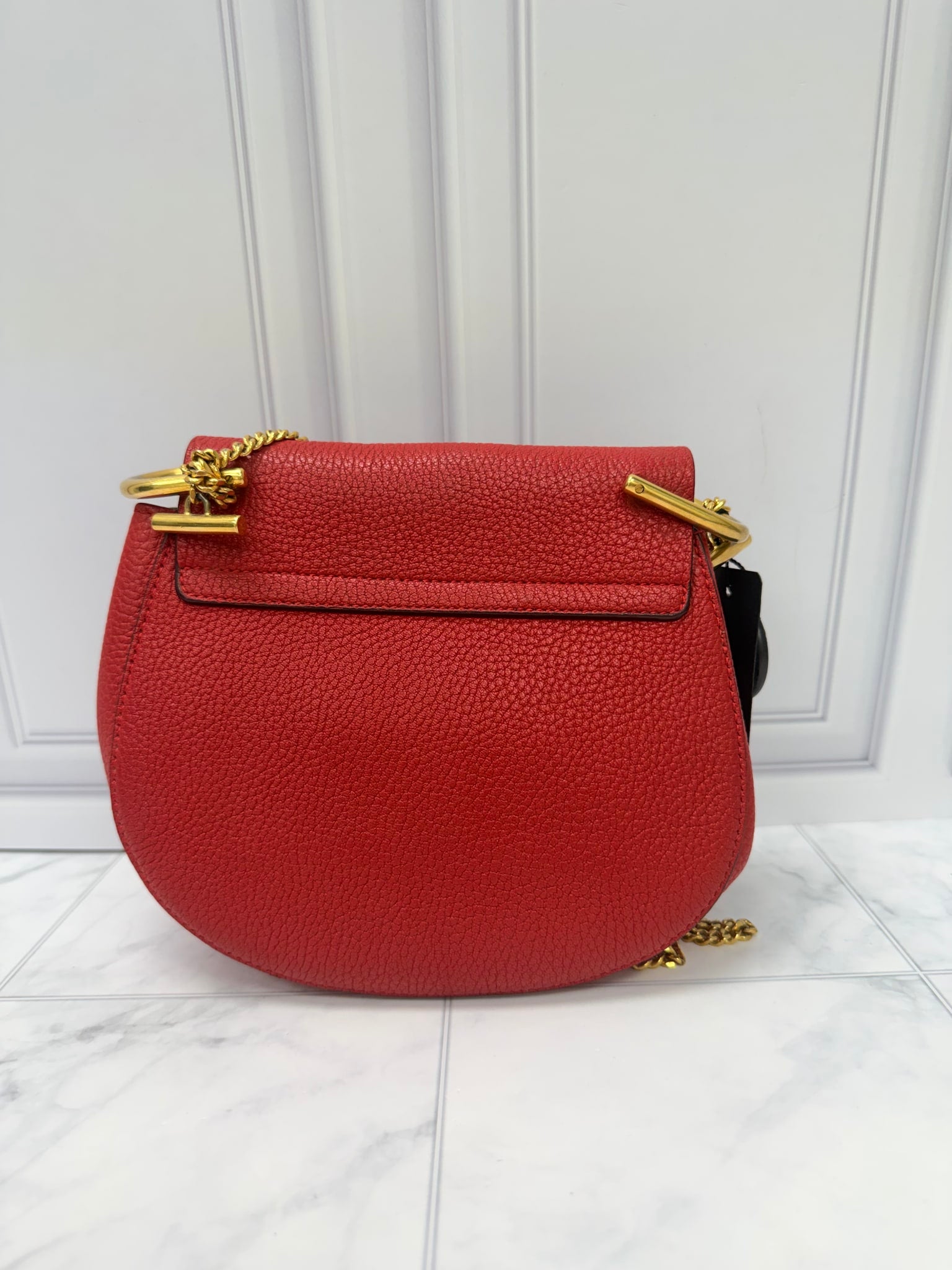 Chloe Red Grained Leather Drew Chain Crossbody Bag
