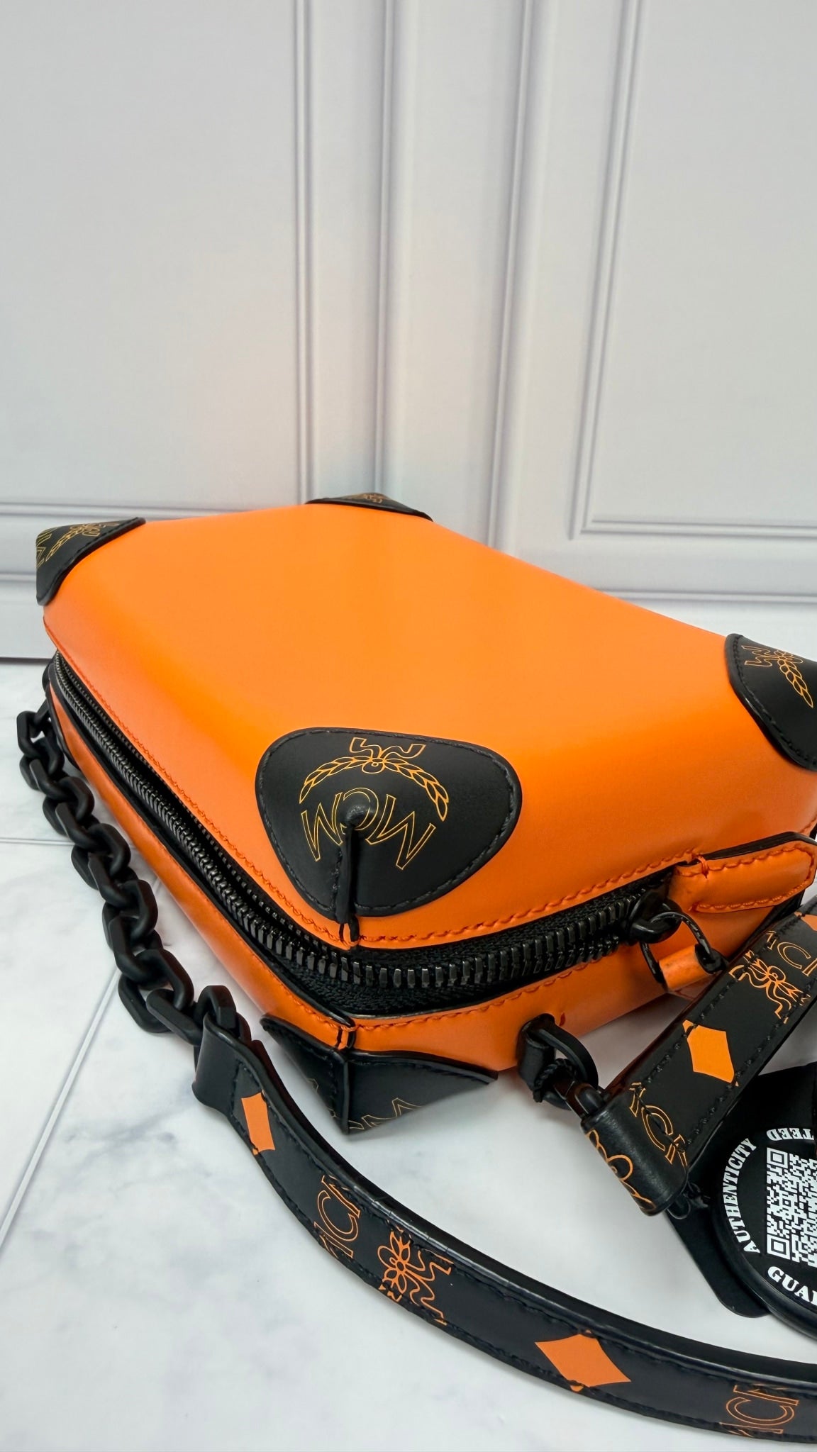 MCM Orange Leather Soft Berlin Crossbody Bag