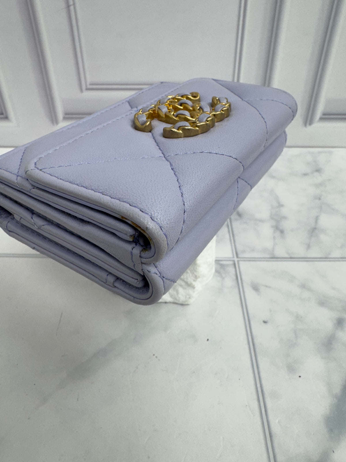 Chanel Purple Quilted Lambskin Small Chanel 19 Flap Wallet