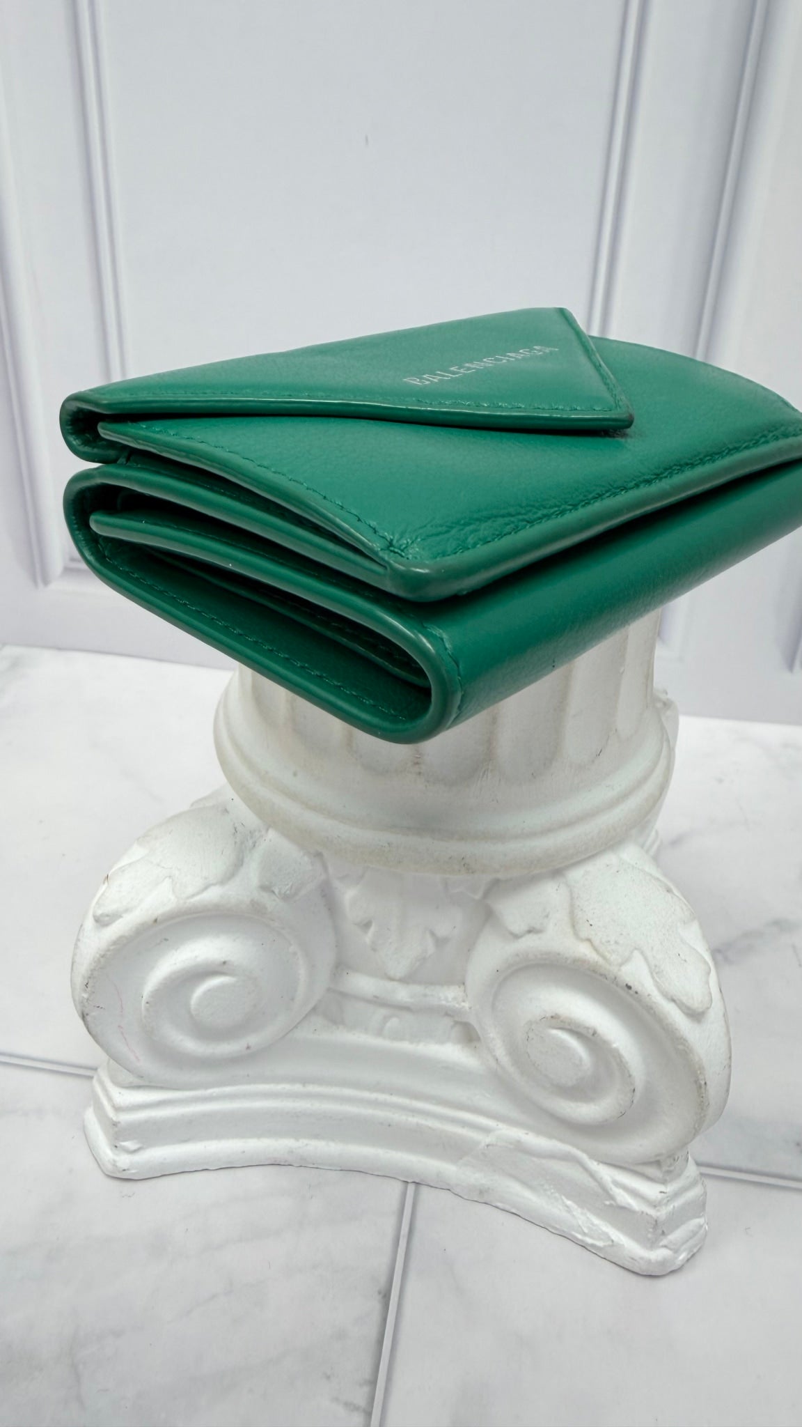 Balenciaga Green Leather Everyday Mini Papier Trifold Wallet 