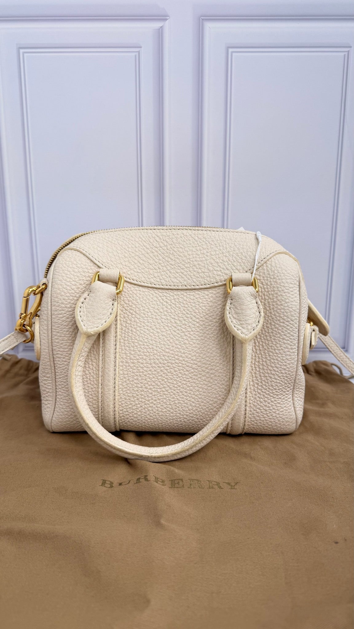 Burberry White Grained Leather Small Barrel Bag 