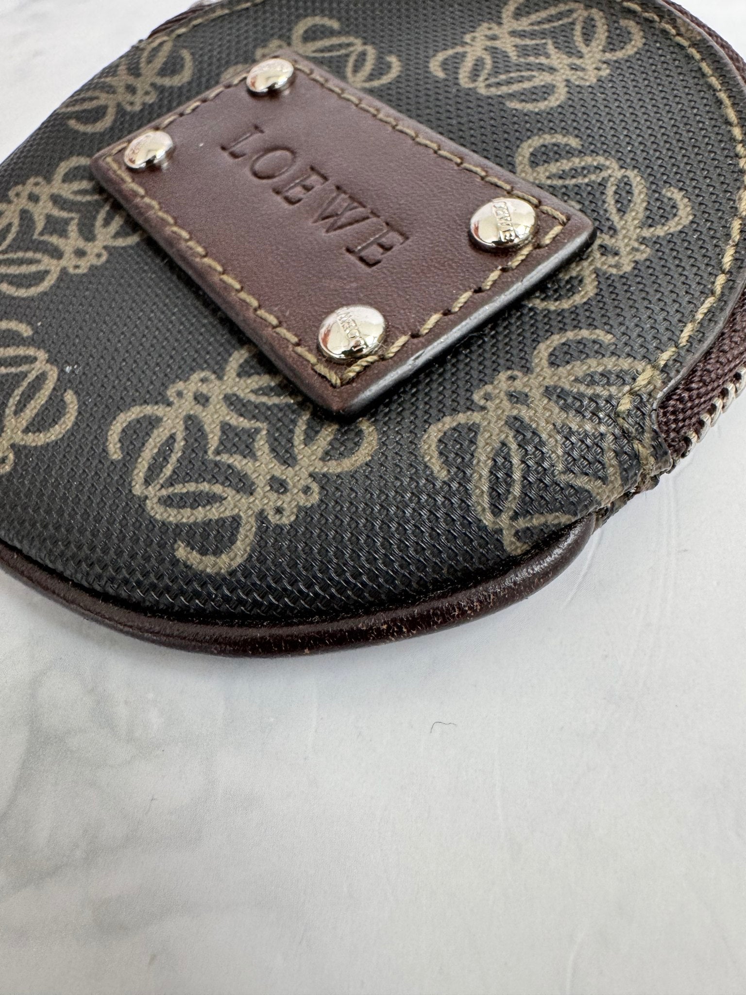 Loewe Brown Anagram Coated Canvas Round Coin Purse