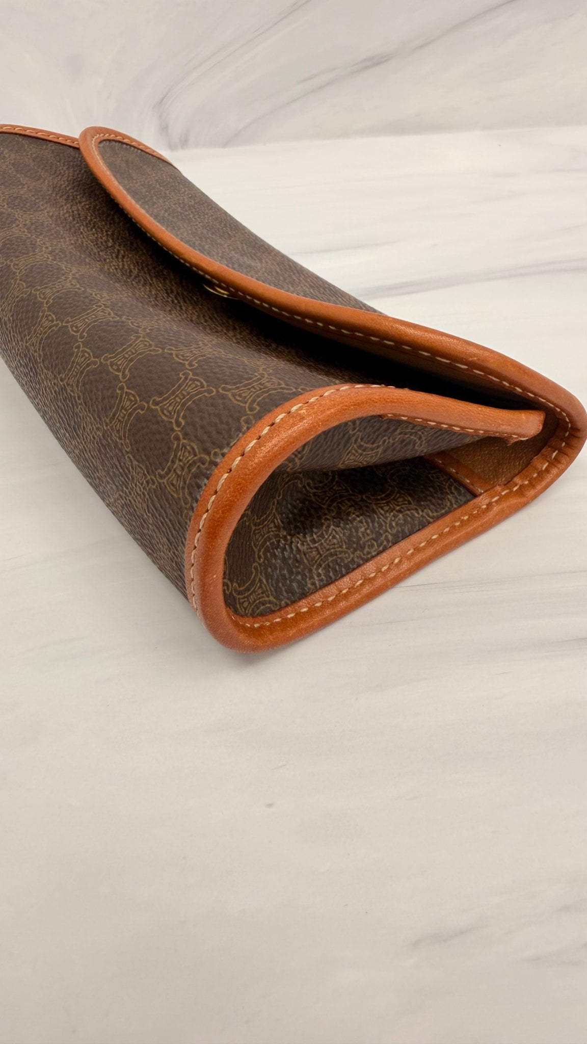 Celine Brown Coated Canvas Macadam Clutch 
