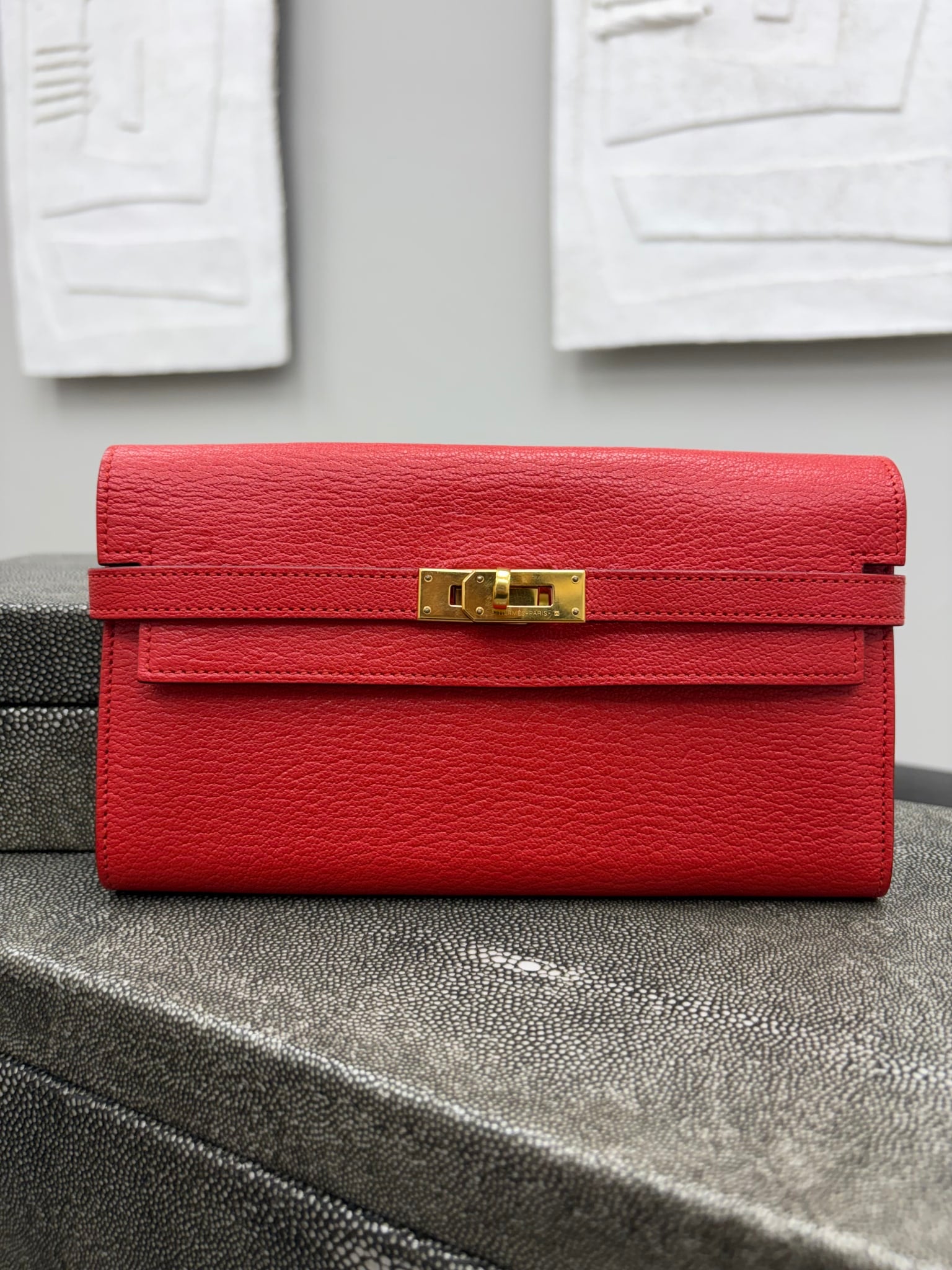 Hermes Red Goat skin Kelly To Go Wallet