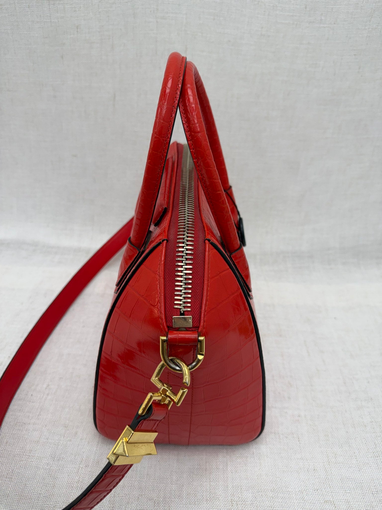 Givenchy Red Crocodile Embossed Small Antigona Bag