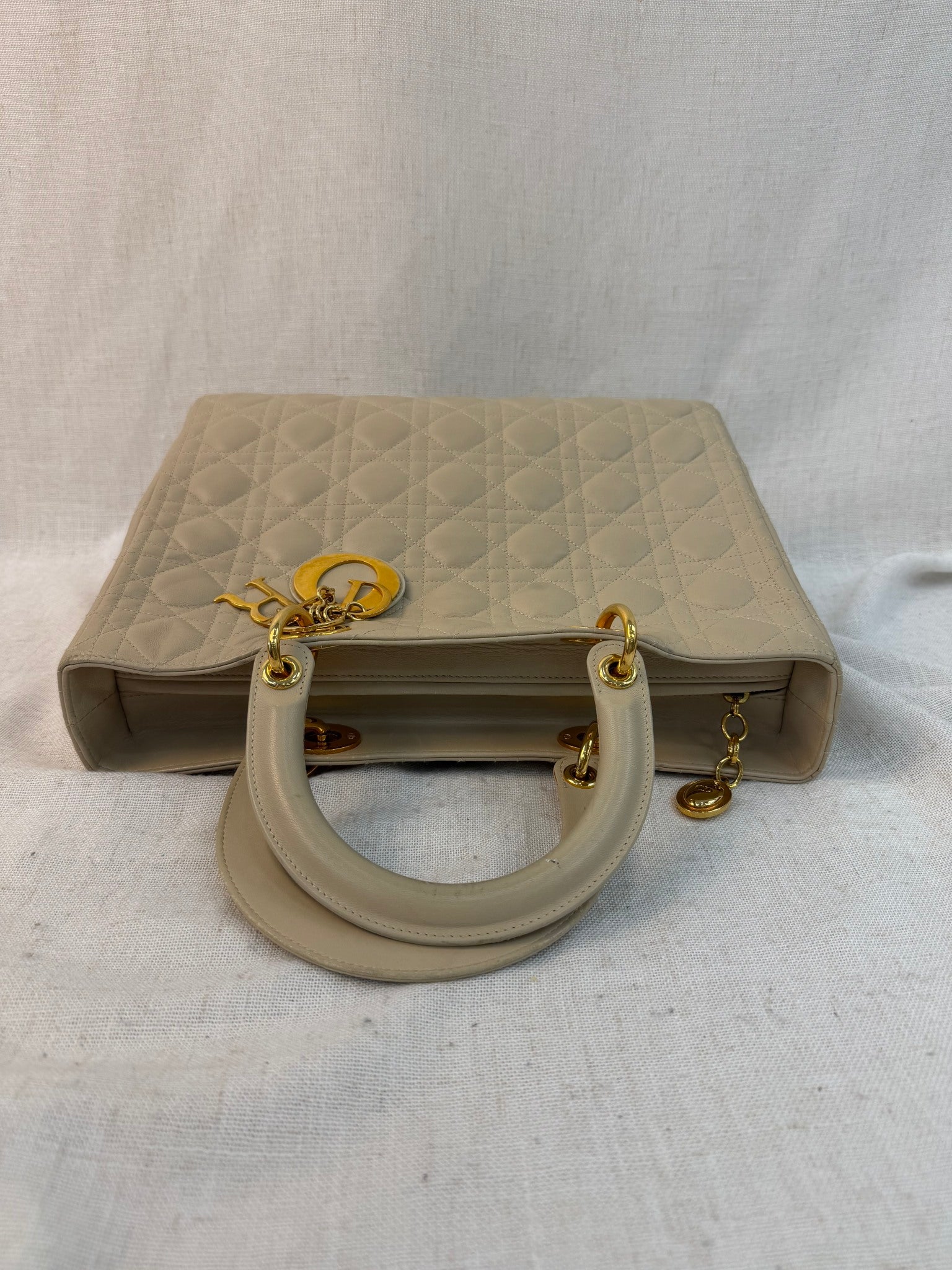 Christian Dior Cream Cannage Leather Large Lady Dior Bag